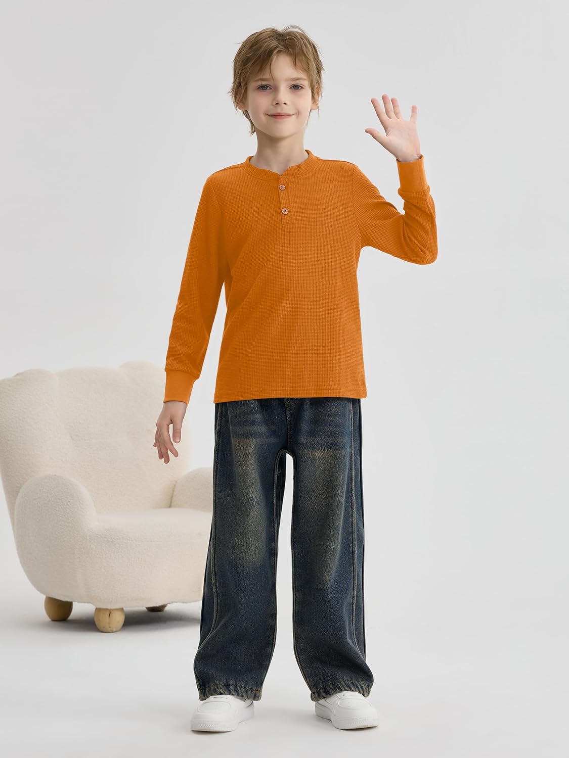 Resinta 4 Pack Toddler Boys Henley Long Sleeve Shirts Boys Waffle Henley Knit Thermal Tops for Daily Wear Running Outdoors - Image 3