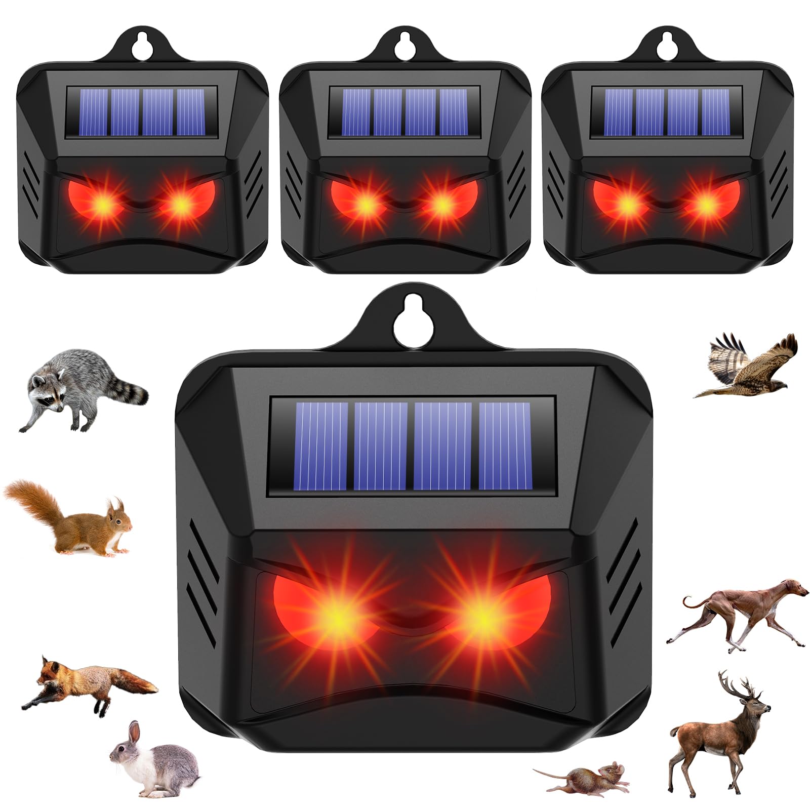 Photo 1 of 4 Pack Solar Predator Eyes Nocturnal Animal Repellent Outdoor,Auto Activate Animal Deterrent Predator Lights for Coyote,Racoon,Foxe,Skunk,Deer,Red LED Wildlife Guard for Yard, Garden,Farm,Chicken Coop