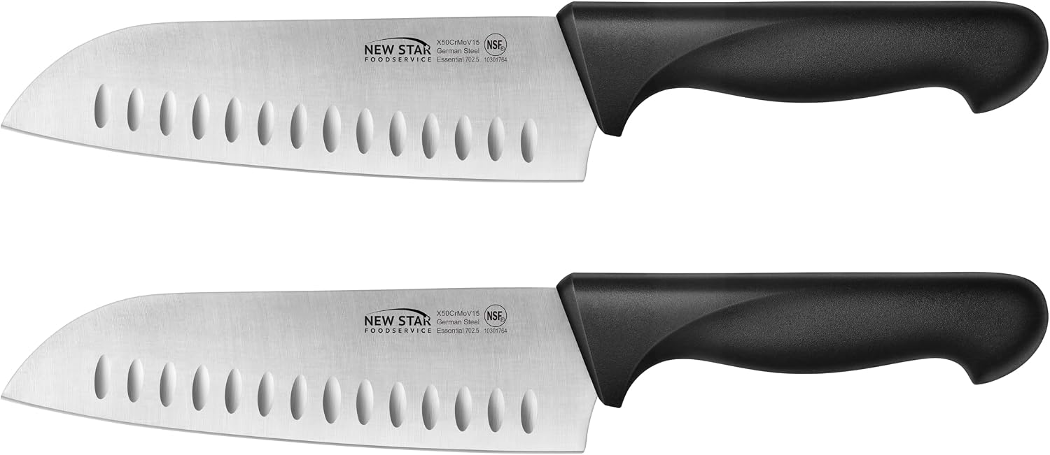 New Star Foodservice Cutlery Essentials 2-Piece Santoku Knife Set, 7 Inch, German X50CrMoV15 Steel