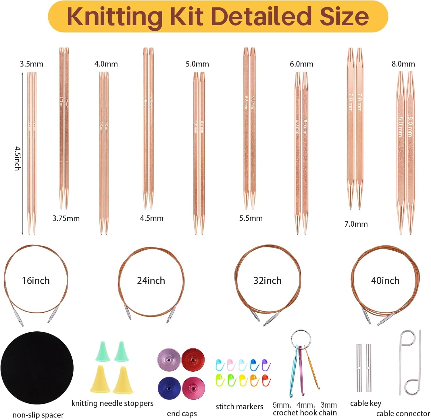 Mdoker Circular Knitting Needles Set with Case,9 Pairs Interchangeable Knitting Needles of Aluminum Cubic Circular Needle,Square Circular Needles(3.5mm-8mm)