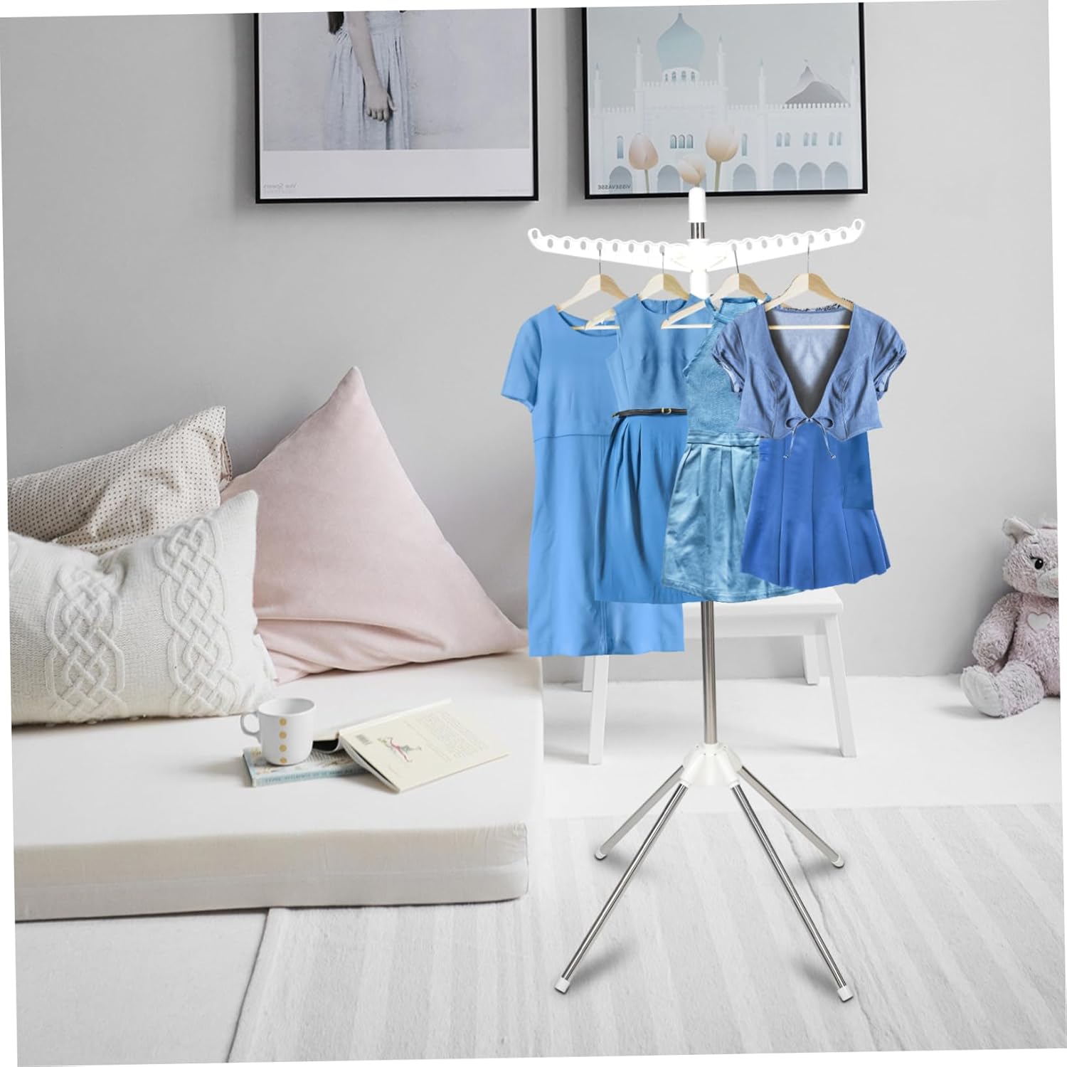 PRETYZOOM Heavy Duty Clothes Drying Rack Wheels Mobile Foldable Hanger Stand for Steaming Clothes Adjustable Compact Design for Home Use for Laundry and Home Clothing Storage