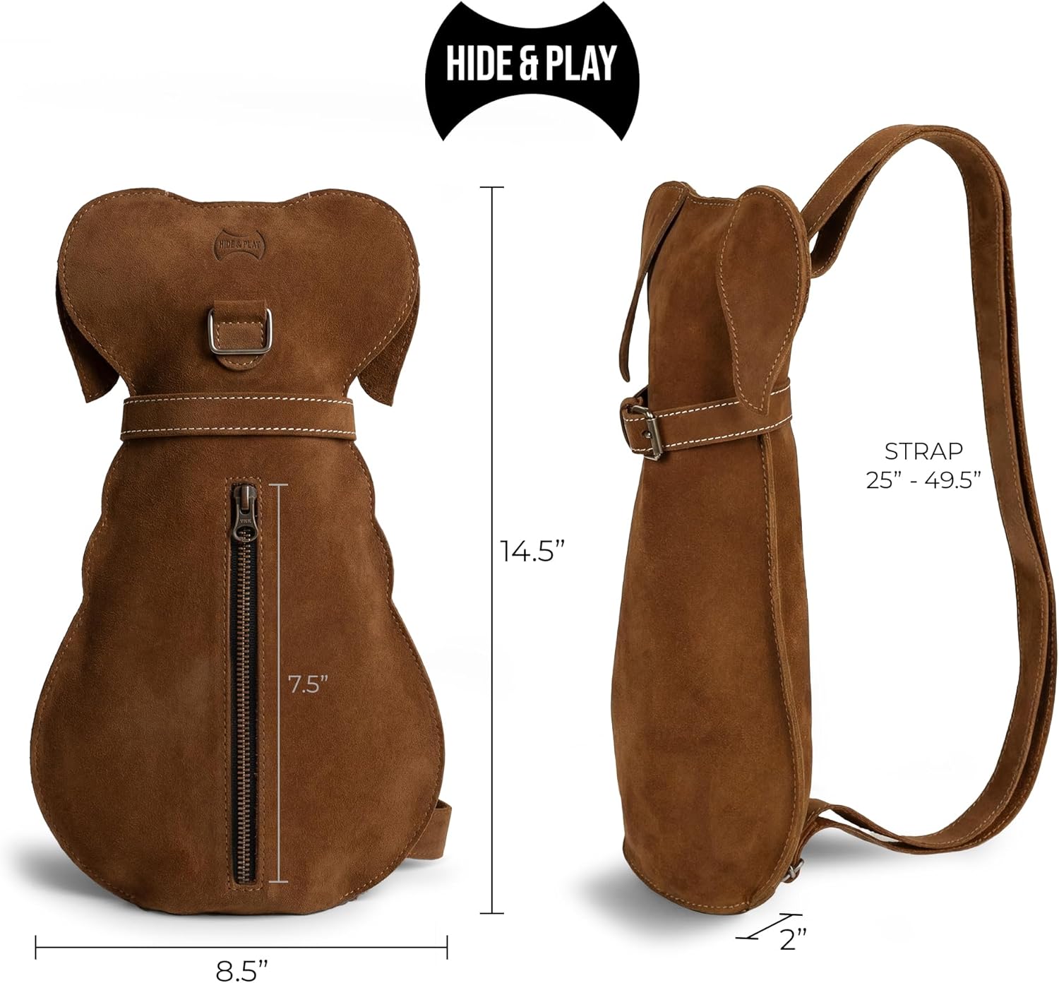 Hide & Play, Dog-Shaped Backpack, Pet Lover Accessory, Crossbody Bag, Travel Backpack, Full Grain Leather, Handmade (Swayze Suede)