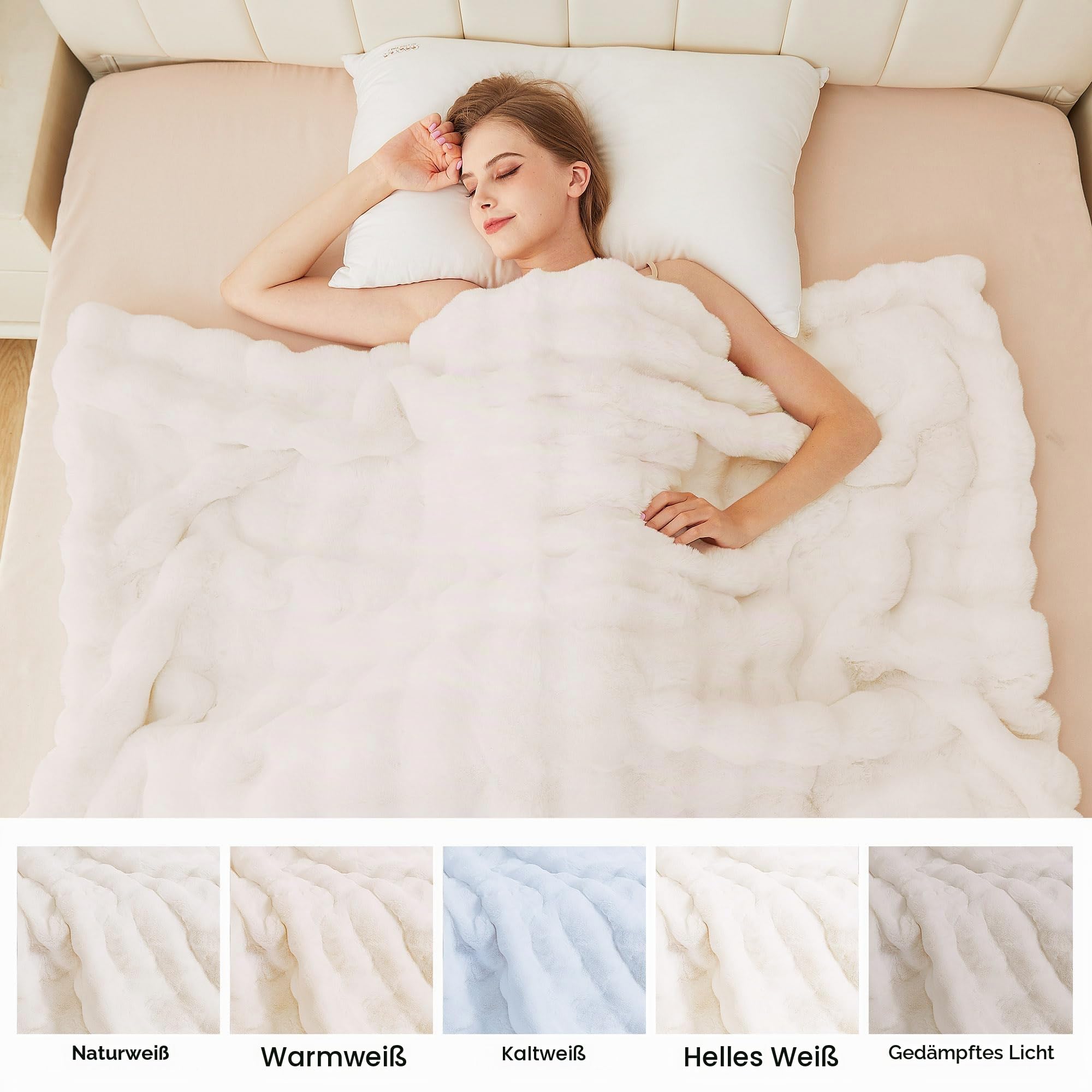 ORINOVA Flauschige Decke Beige 130x150 cm Kunstfell Kuscheldecke Flauschig Felldecke Warm Decken Plüschdecke Sofadecke Kuschelig Wohndecke Bett Fleecedecke