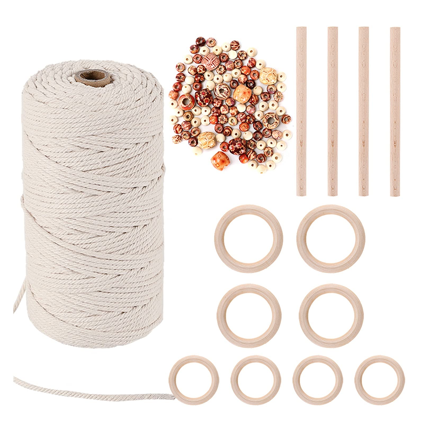 Cadena Macrame Cord 3mm x 150m y 110 Cuentas, Conjuntos de Cuentas, 100% algodón Craft String Thine for Wall Colgando Perchas de Punto para Manualidades