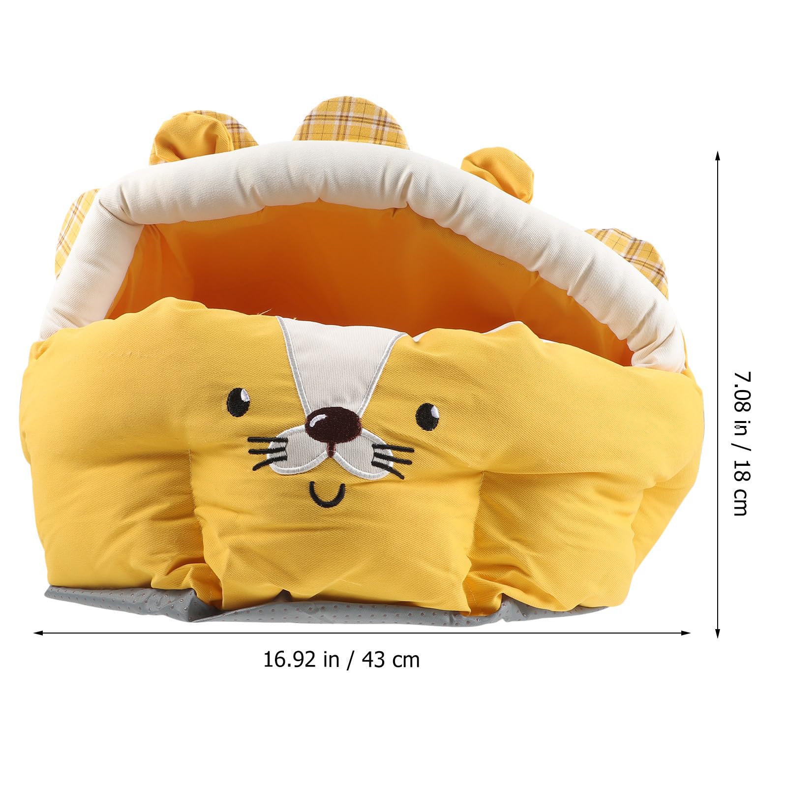 Nid de Chat Maison pour Chats Peluche Orange Motif Lionceau Lit d'hiver pour Animaux de Compagnie pour Chambre et Sol