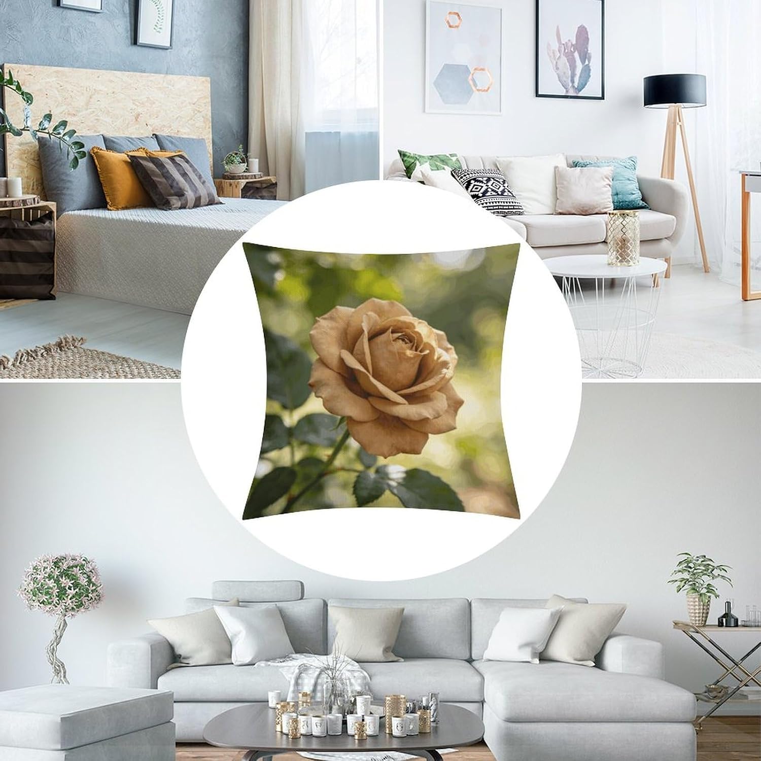 Khaki Flower Pillow Protectors Cute Waterproof Pillow Cover Soft Skin-Friendly Cushion Case Decorative Square Cushion Cover for Couch Sofa Bed Living Room Bedroom