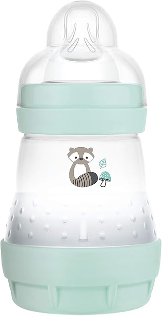 MAM Easy Start Anti-Colic Elements Baby Bottle (160 ml), Milk Bottle for Combination with Breastfeeding, Baby Drinking Bottle with Bottom Valve to Against Colic and Teat Size 1, 0+ Months, Raccoon
