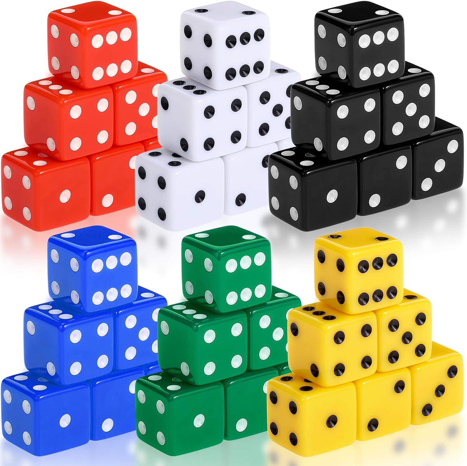 Seenelling 36 Piece 19mm Casino Theme Party Dice Sets Acrylic Large D6 Opaque Dice Bulk for Board Games Birthday Theme Party Supply (Classic Color)