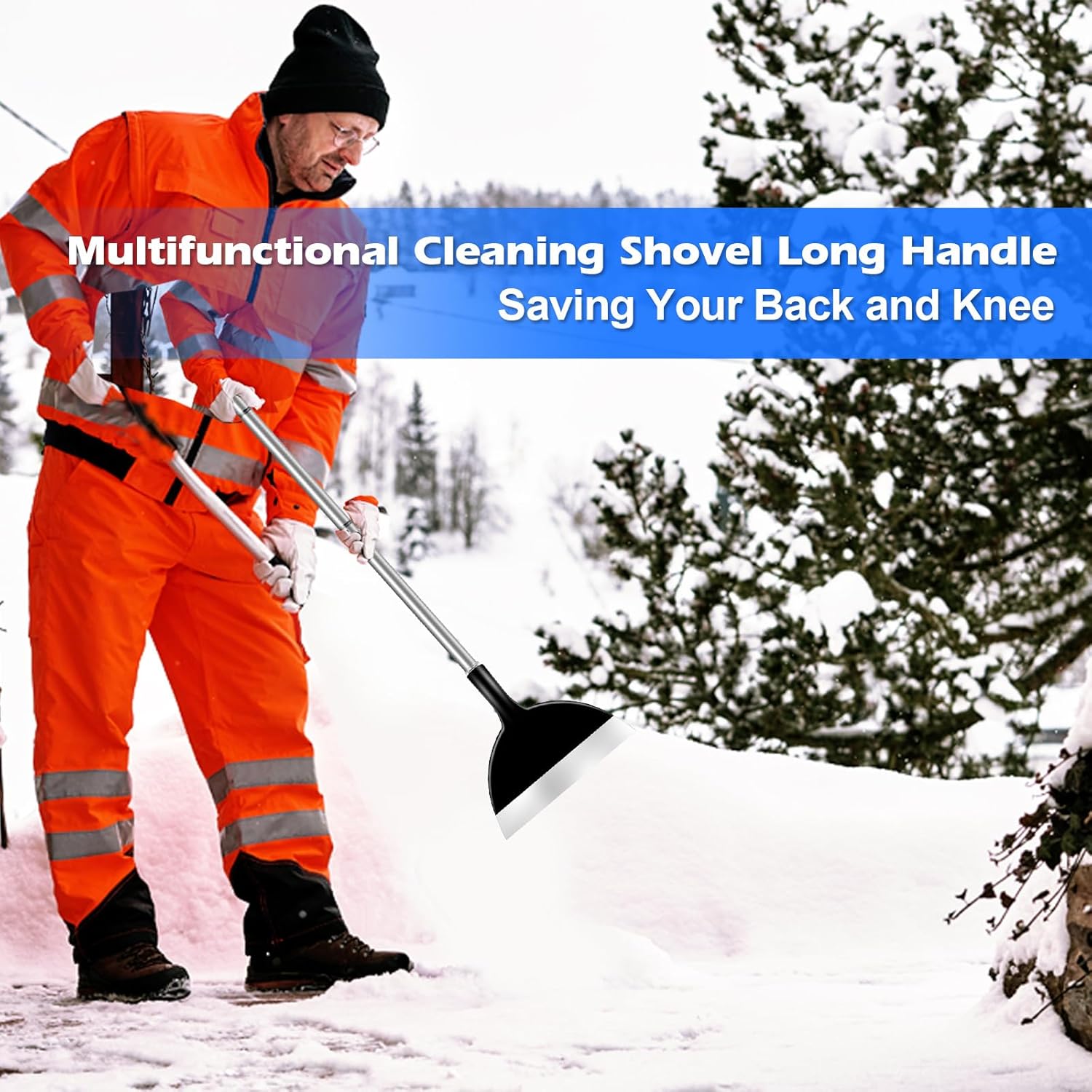 Snow Shovel, Ice Scraper, Floor Scraper Removal Tool, Flat Shovel Concrete Tools Long Handle for Driveway Sideway Walkway Road Garden Lawn Cleaning Heavy Duty - 12 INCH Wide Huge Size