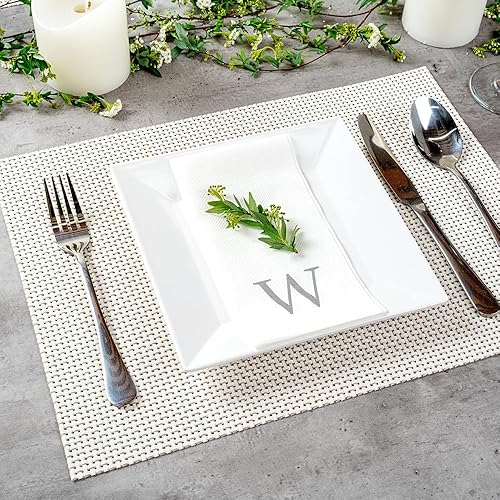 Miniatura 61 de Luxenap - Toallas de invitados de 15.8 x 7.9 pulgadas, 50 toallas de mano con letras plateadas, letra "P", fuente Sans Serif, servilletas de papel