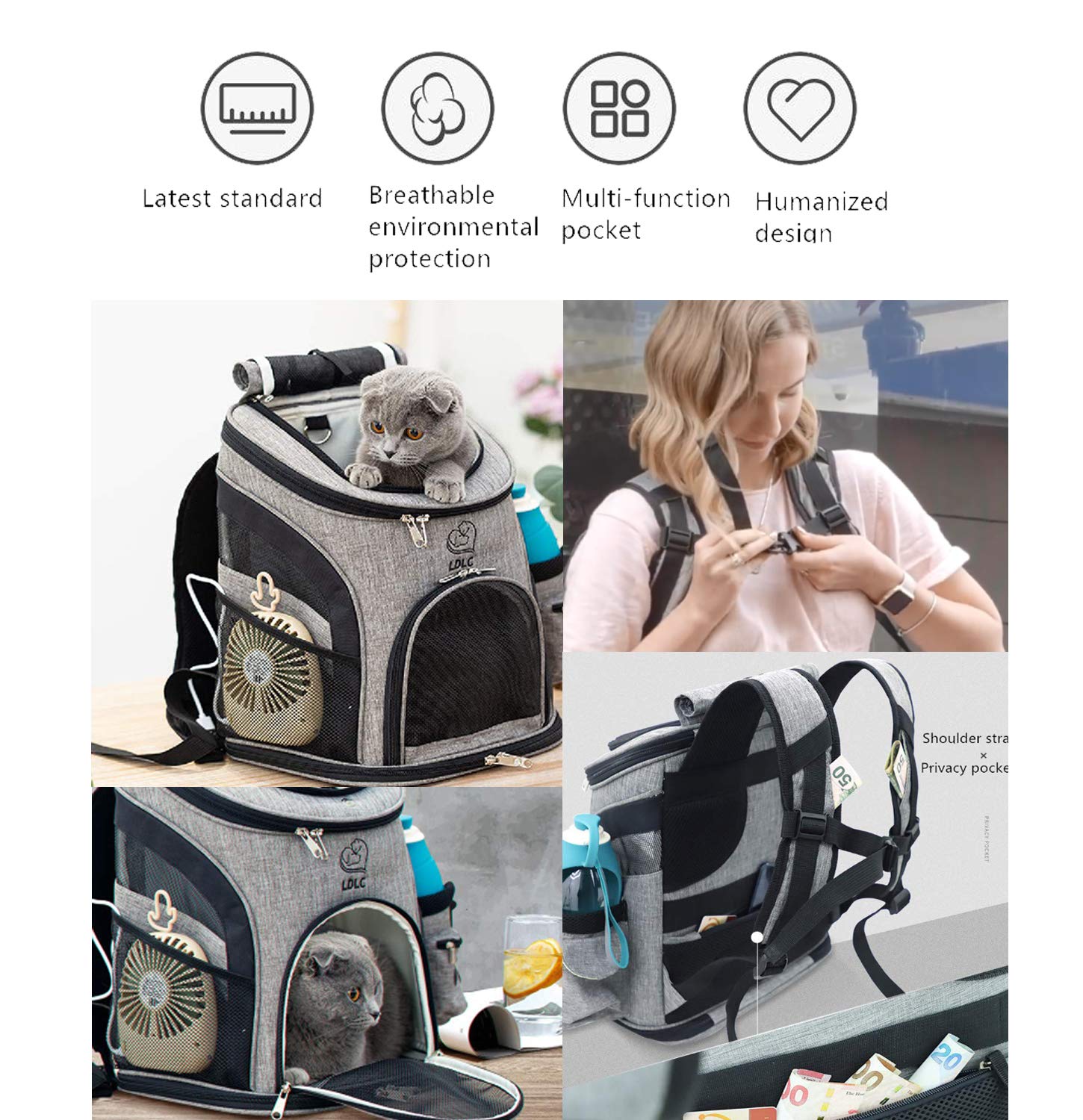 Tineer Mochila Perro Cachorro Bolsa con Malla para Perros medianos Grandes Perros, Bolsa de Viaje portátil para Mascotas para Caminar, Senderismo, Viajes al Aire Libre (L, Upgrade Negro)