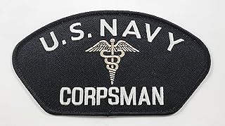 U S Navy Corpsman with Caduceus Patch - Vivid White and Grey on Black Background - New Larger Patch - Veteran Owned Business