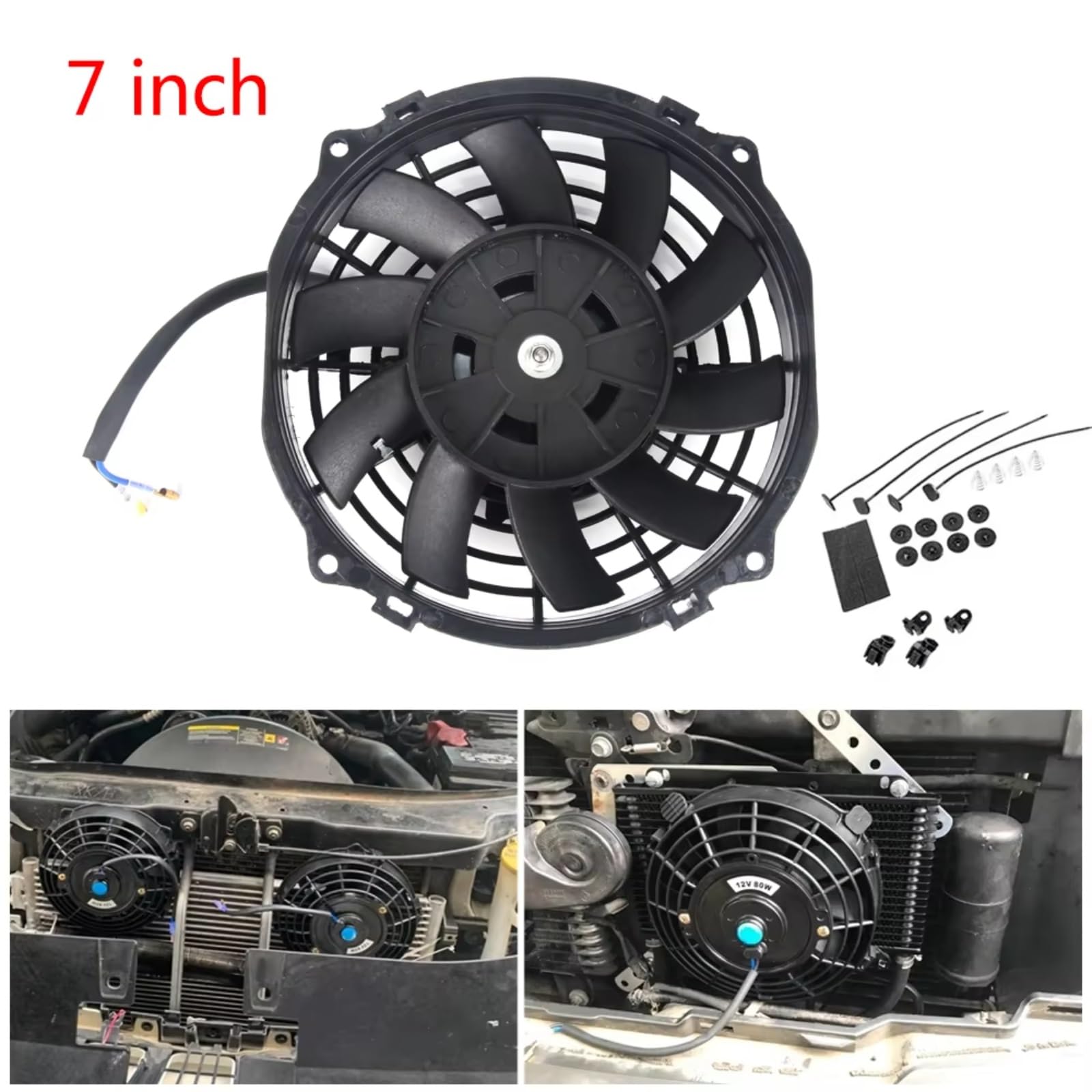 7 Pollici Universale 12V 80W Sottile Reversibile Lama Nera Radiatore Raffreddamento Elettrico Kit Montaggio Ventola Automatica Raffreddamento Motore Principale Auto Ventola Raffreddamento