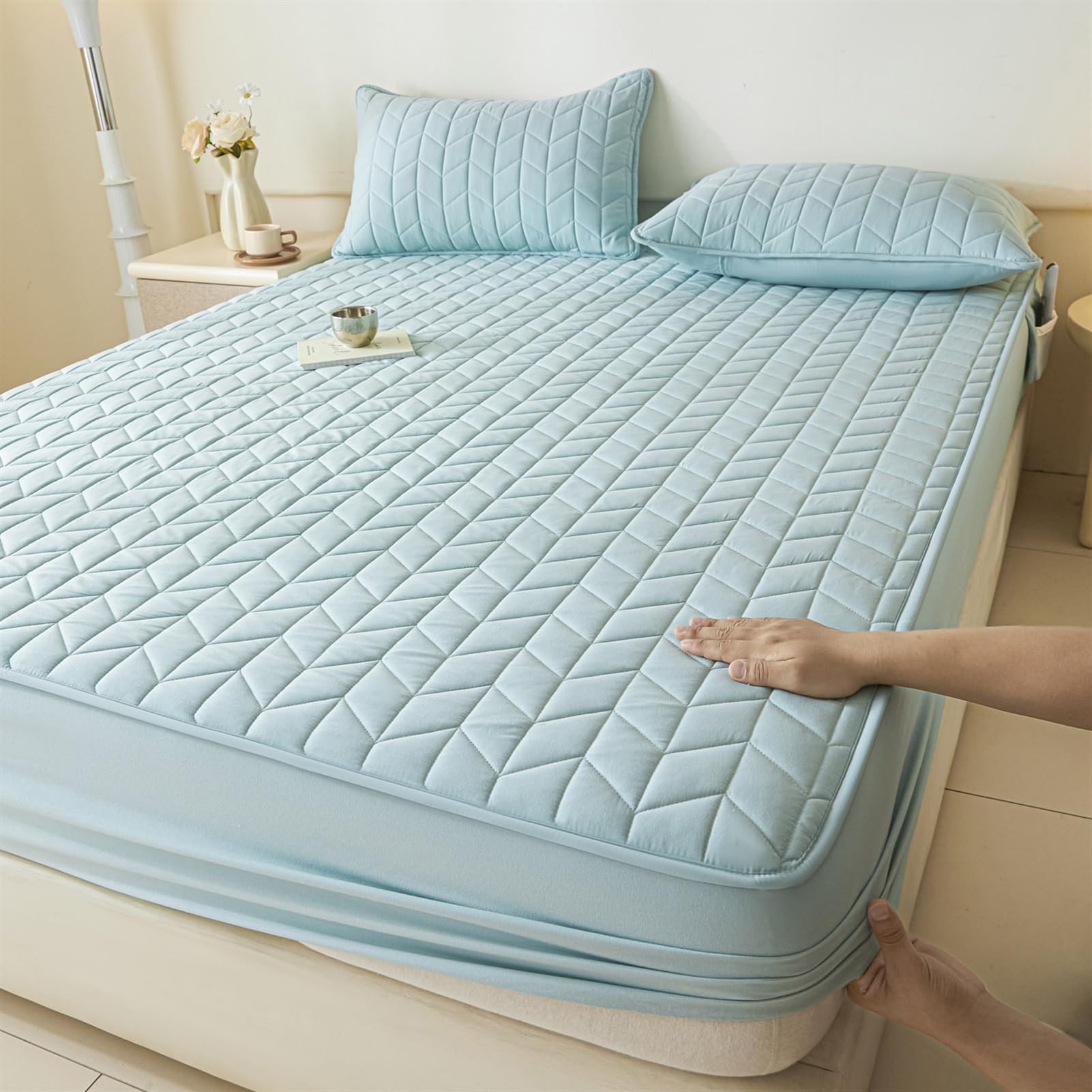 Drap housse 180x200 respirant en coton doux avec coins elastiques