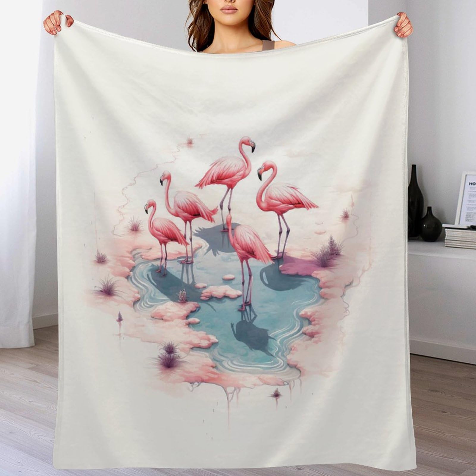 Couverture flamant rose en flannel 130x180cm pour canapé et lit enfant ou adulte