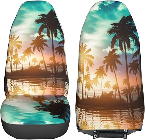 Miniatura 3 de Juego de 2 fundas protectoras de asiento para automóvil, con diseños de playa, atardecer y palmeras, accesorios interiores, protectores,