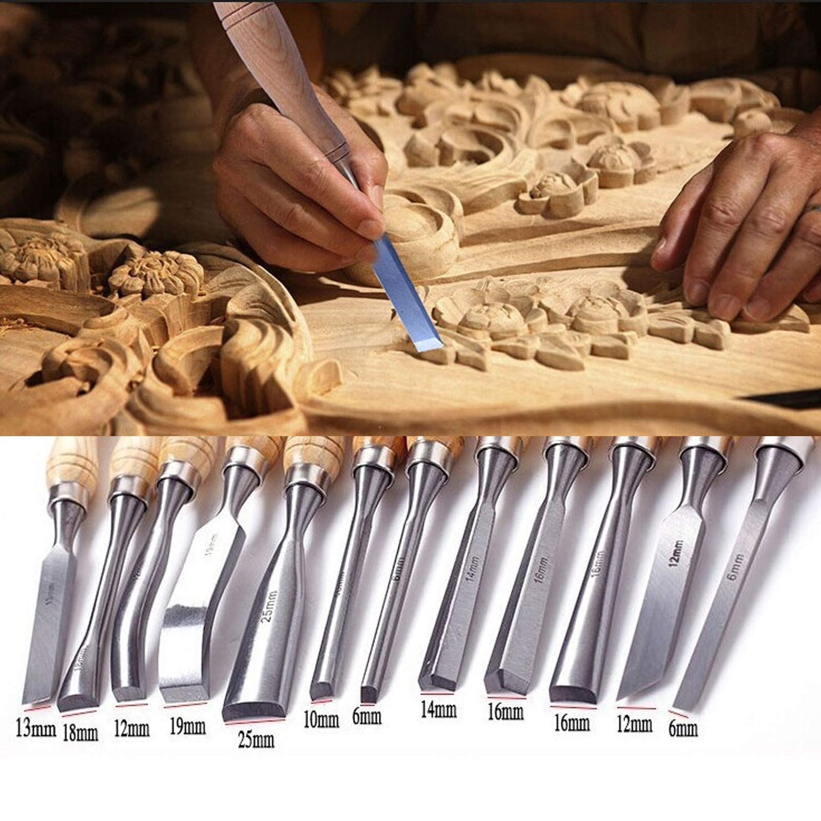 12 X Stechbeitel Schnitzmesser Zimmermannsmeißel Holzbeitel