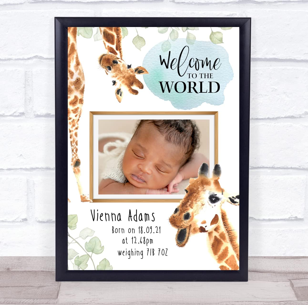 New Baby Birth Details Photo Giraffe Christening Nursery Keepsake Gift Print
