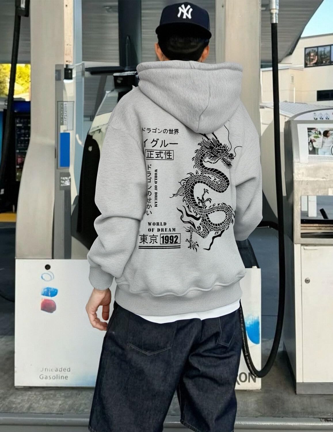 UOUA Men's Graphic Quarter Zip Hoodies Casual Long Sleeve Drop Shoulder Sweatshirt Pullover Streetwear Top - Image 2