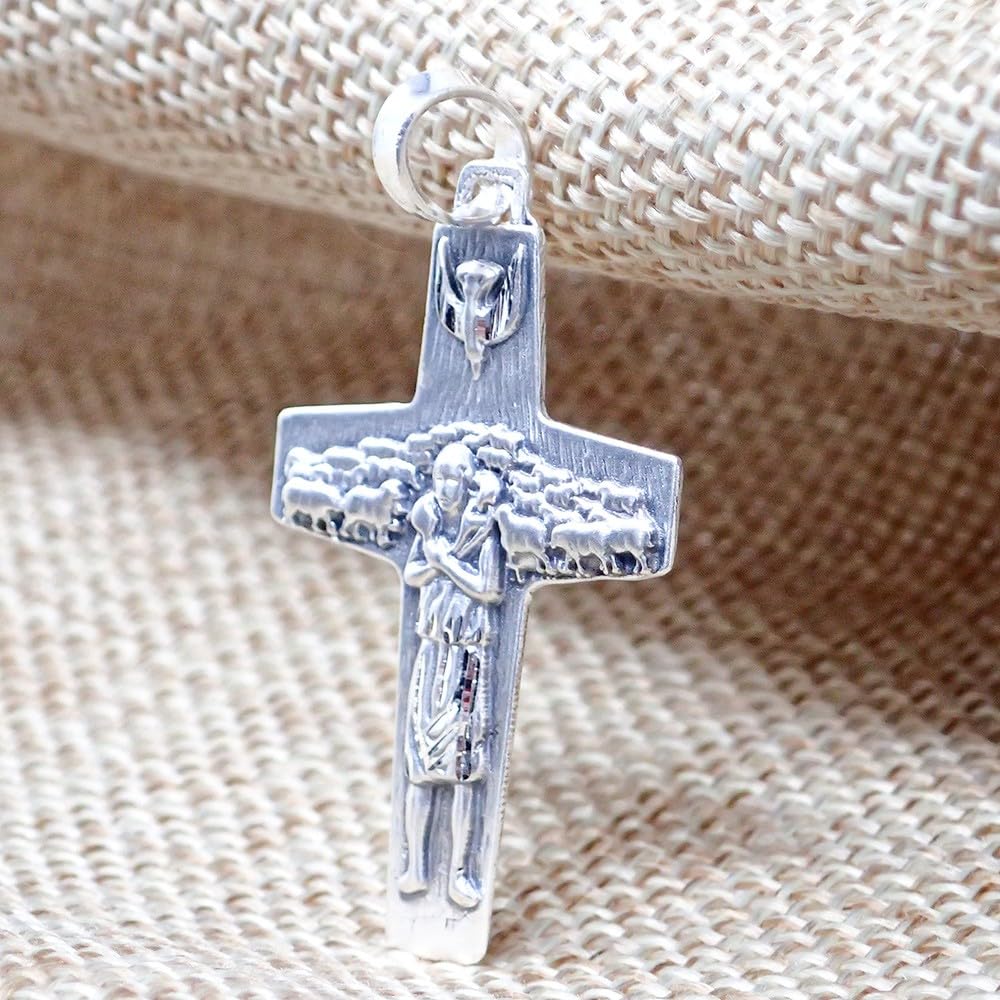 Cruz del Buen Pastor Colgante en Plata de Ley 925m macizo de 37mm. del Papa Francisco