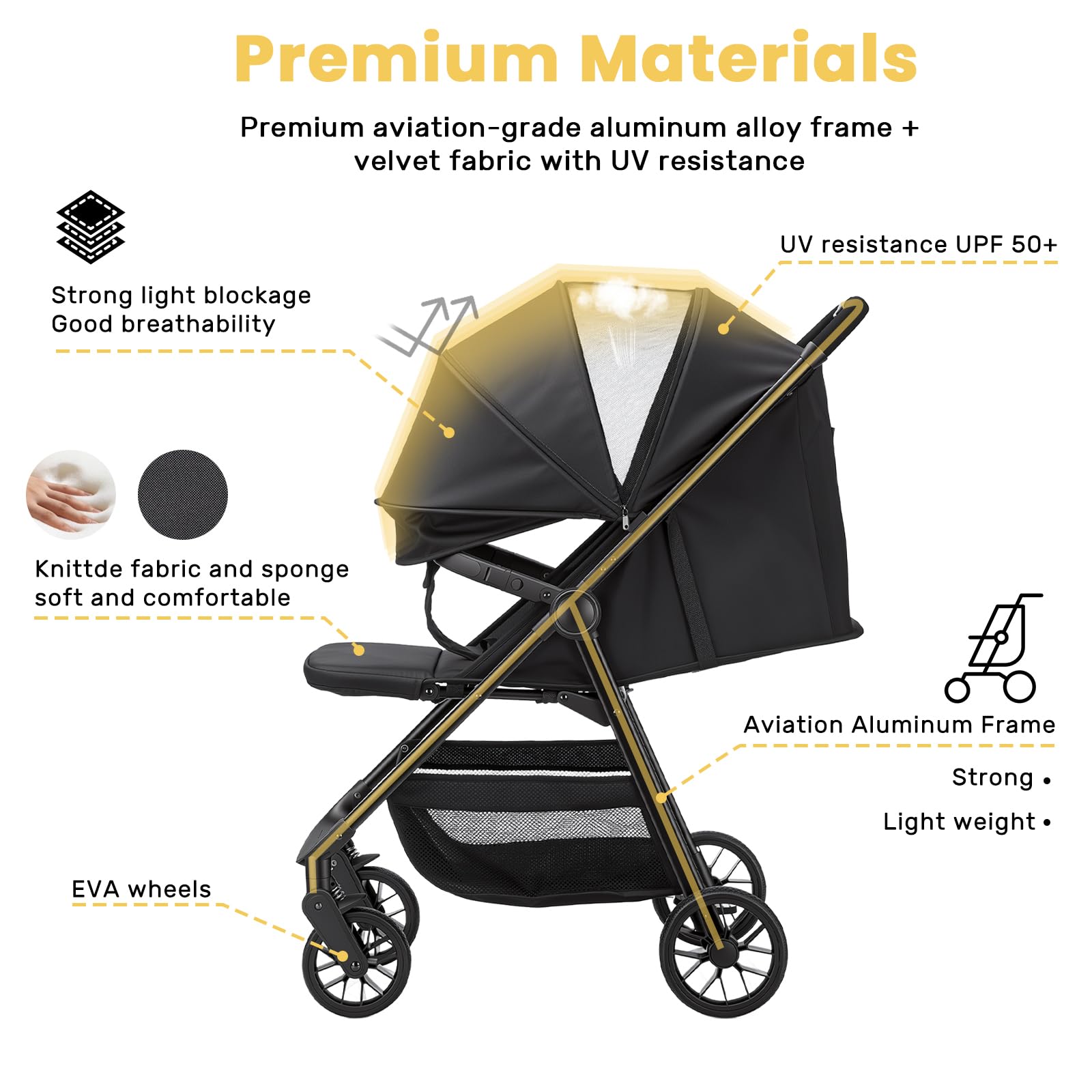 UBRAVOO Passeggino per bambini con sedile reclinabile, passeggino ultra compatto con grande cestino, tettuccio, maniglia per genitori, passeggino leggero per passeggino da viaggio e molto altro ancora