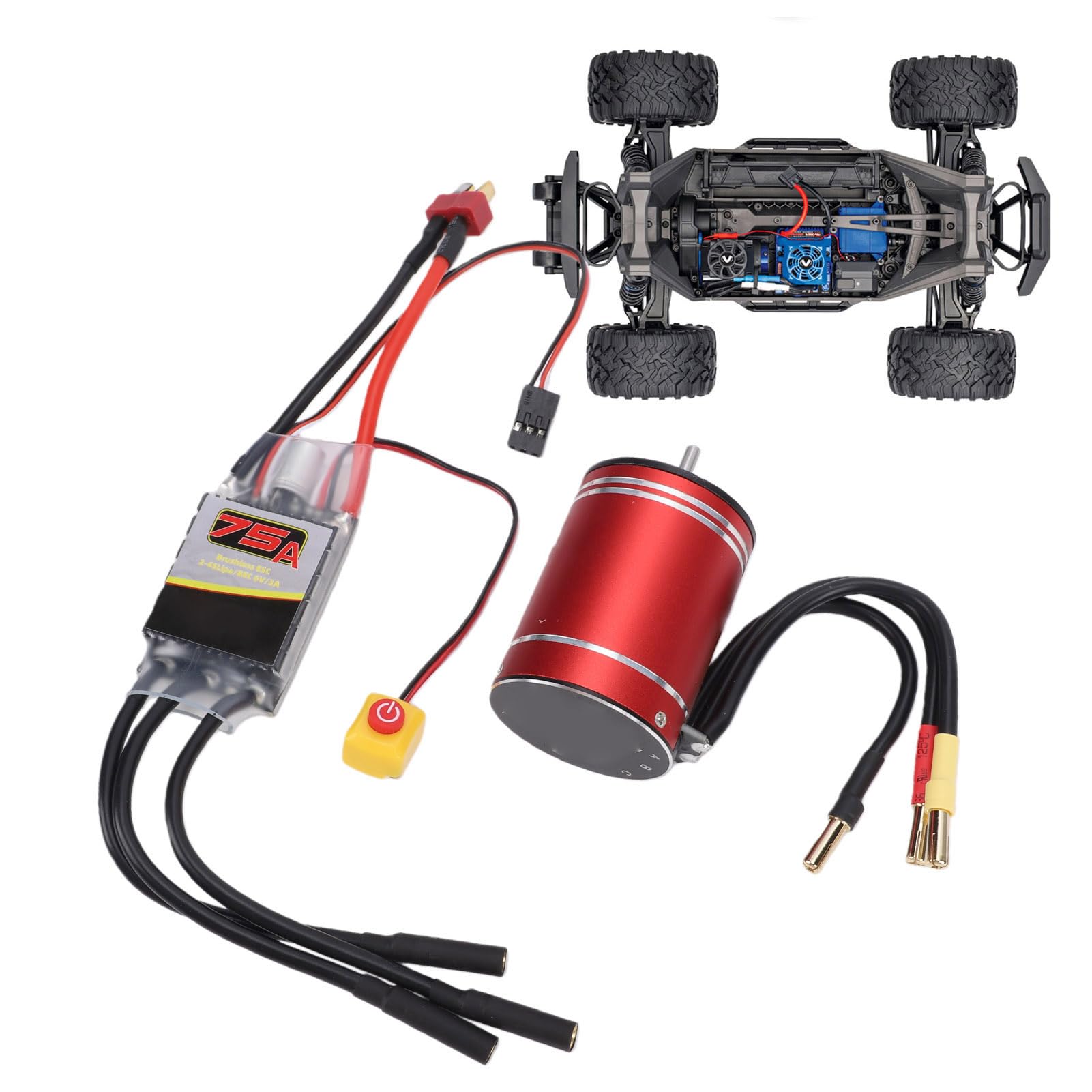 VGEBY Bezszczotkowy Silnik RC ESC Combo Wodoodporny Bezszczotkowy Silnik 4600 KV z Aluminiowym Radiatorem 75A ESC Multi Protection dla 1 10 Samochodów RC Ciężarówki Off Road Racing