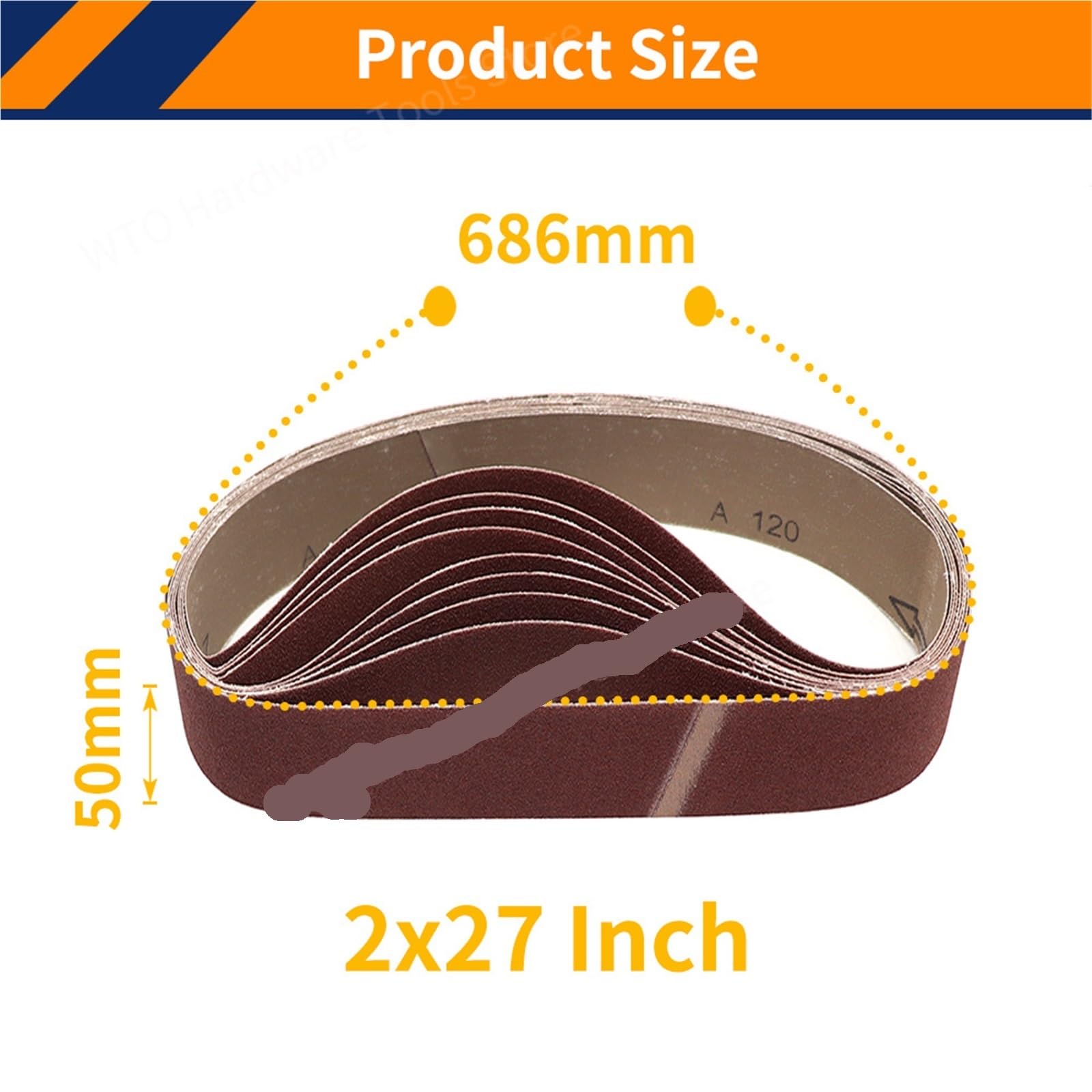 Pasy szlifierskie, Taśmy szlifierskie z tlenku glinu 50x686mm 40-1000 Ziarna 10 szt.(P100)