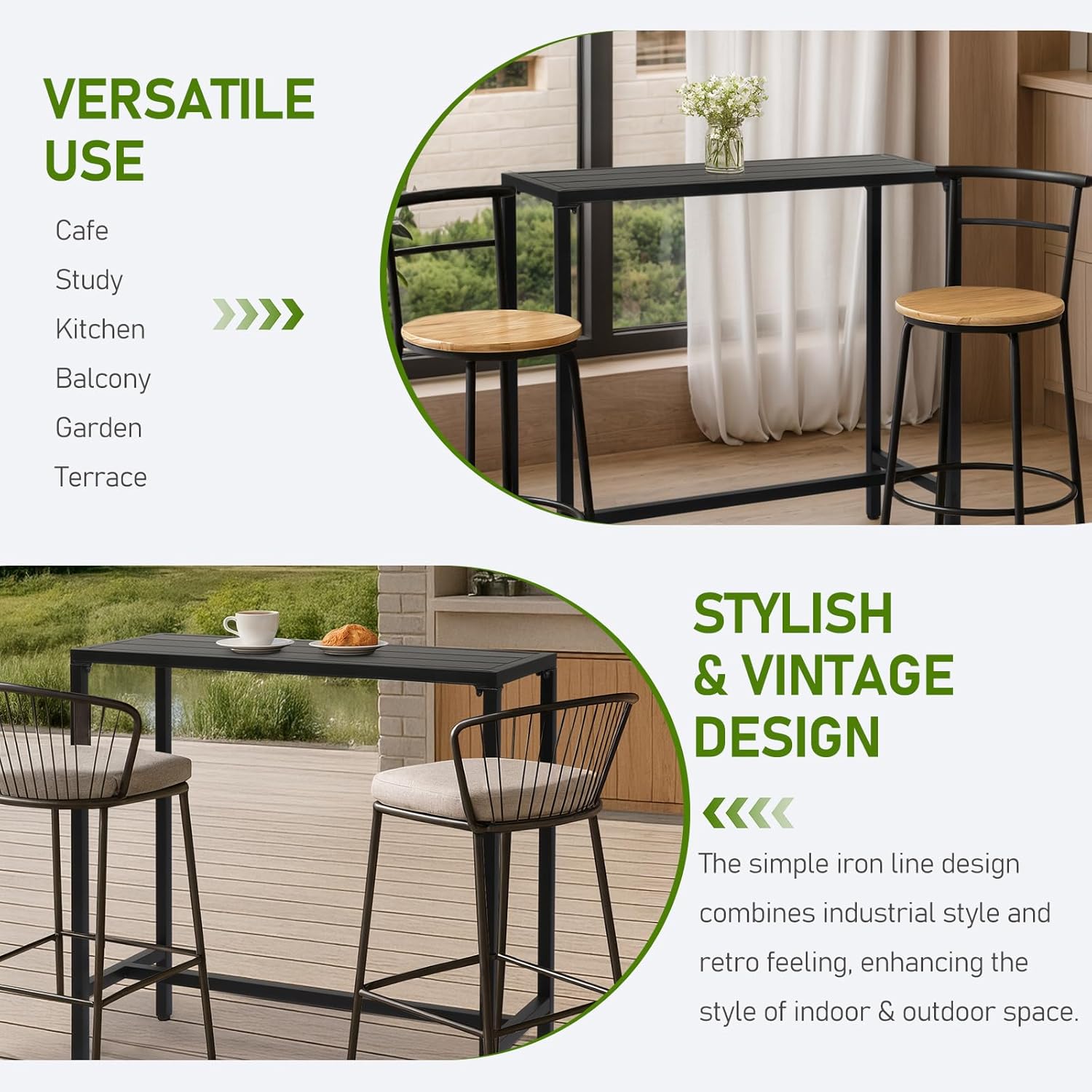 Outvita Outdoor Bar Table, 37" Height Patio Pub Table with Waterproof Frame and Adjustable Foot for Hot Tub, Patio, Backyard, Balcony, Hallway, Bistro Rectangle, Black