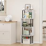 Gadroad 4-Tier Bibliothèque géométrique en forme de S, étagères de rangement décorative en bois, étuves d'affichage autoportantes modernes, bibliothèque étagère pour salon chambre à coucher bureau à domicile, blanc