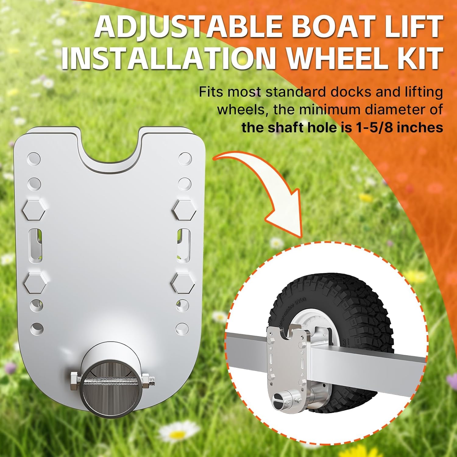 2 PCS Boat Lift Wheel Kit, Adjustable Boat Lift Wheel Bracket Fits Most Lifts, Rust-Proof Fixed Wheel Kit for Boat Lift, Not Included Wheels