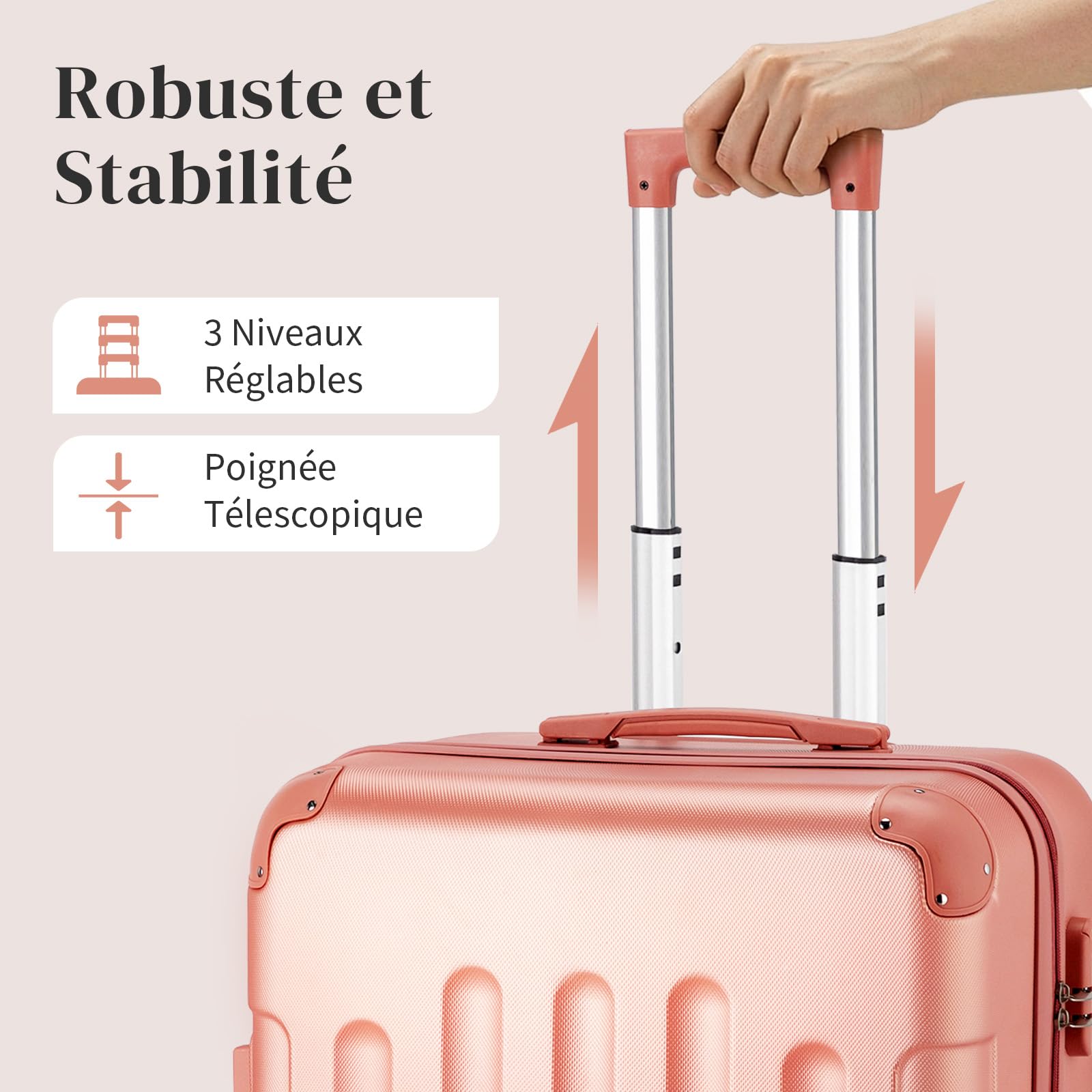 LEADZM Valise Cabine avec Vanity Case, Set de 2 Valises de Voyage avec Renforts d'angle, Set de Bagage pour Voyage en ABS (Or Rose)