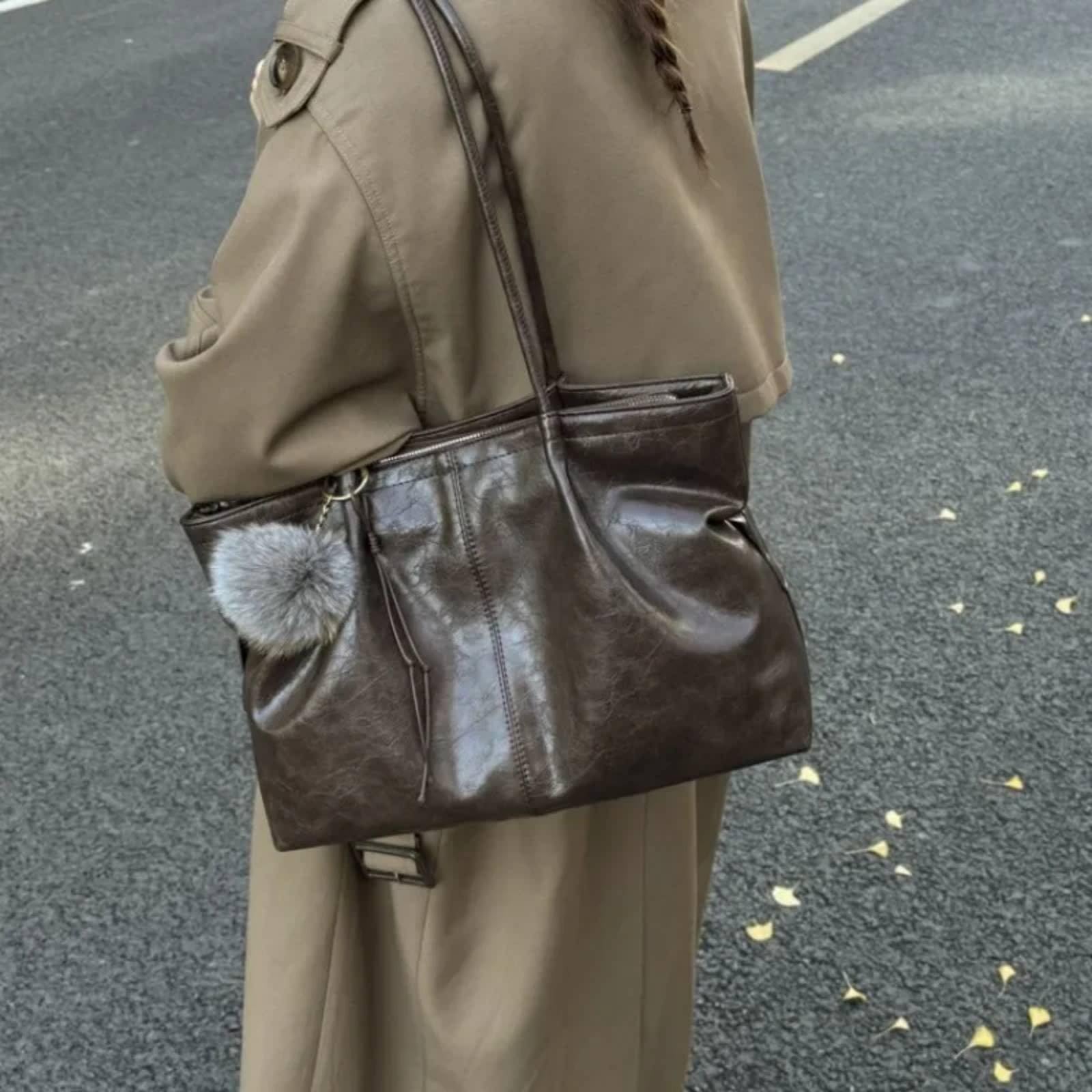 Bolsos de Mujer Bolso Hombro Cera Aceite Vintage Grande para Uso Diario