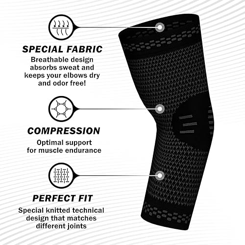 Miniatura 6 de POWERLIX - Codera ortopédica de compresión (par) - Codera para codo de tenista, bursitis de codo de golfista y esguinces para aliviar el dolor de