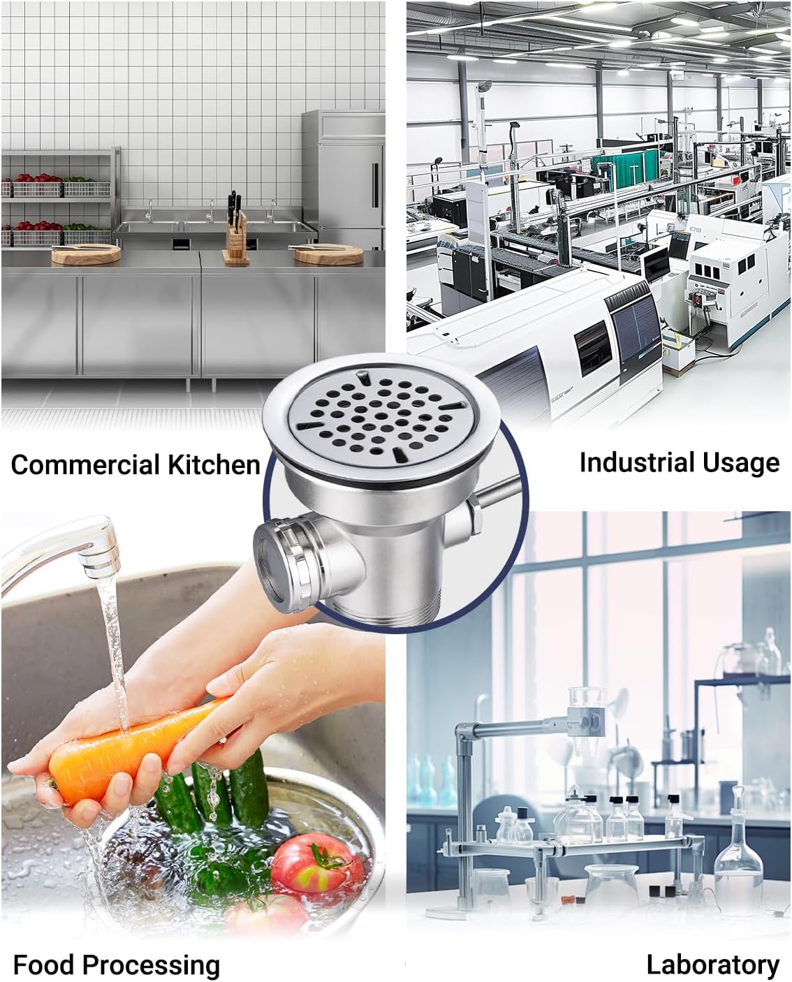 3-1/2" Commercial Sink Drain with Twist Lever Handle, Waste Drain Valve with Overflow Inlet for Restaurant 2/3 Compartment Sink, Easy Controll, Block-Free and Leakproof