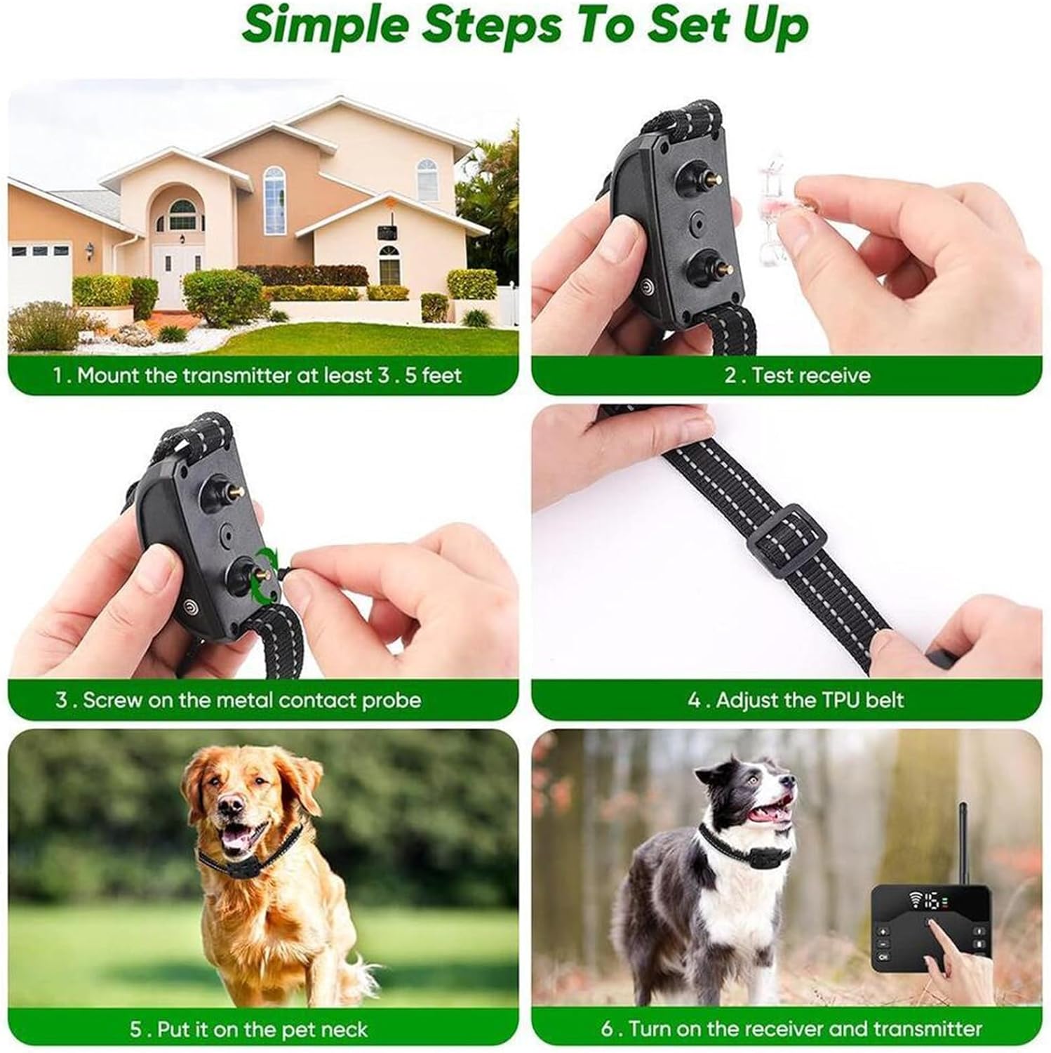 Wireless Dog Fence, Electric Dog Fence & Training Collar with Remote, Pet Containment System with Waterproof Rechargeable Receiver, Adjustable Vibration & Shock, Suitable All Dogs,for3dogs