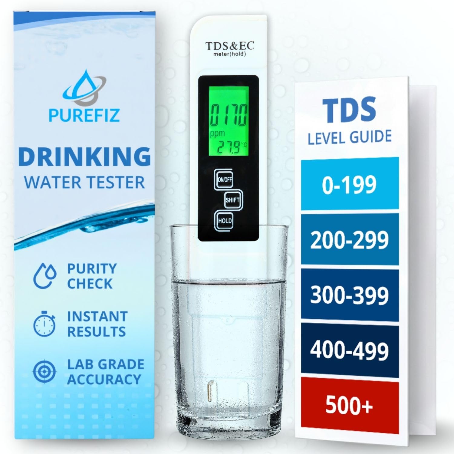 Cyfrowy tester wody z miernikiem TDS – dokładne i niezawodne mierniki mętności, testowanie TDS EC i temperatury (°C, °F) – 0-9990 ppm – profesjonalne testy wody pitnej, systemu RO/DI itp