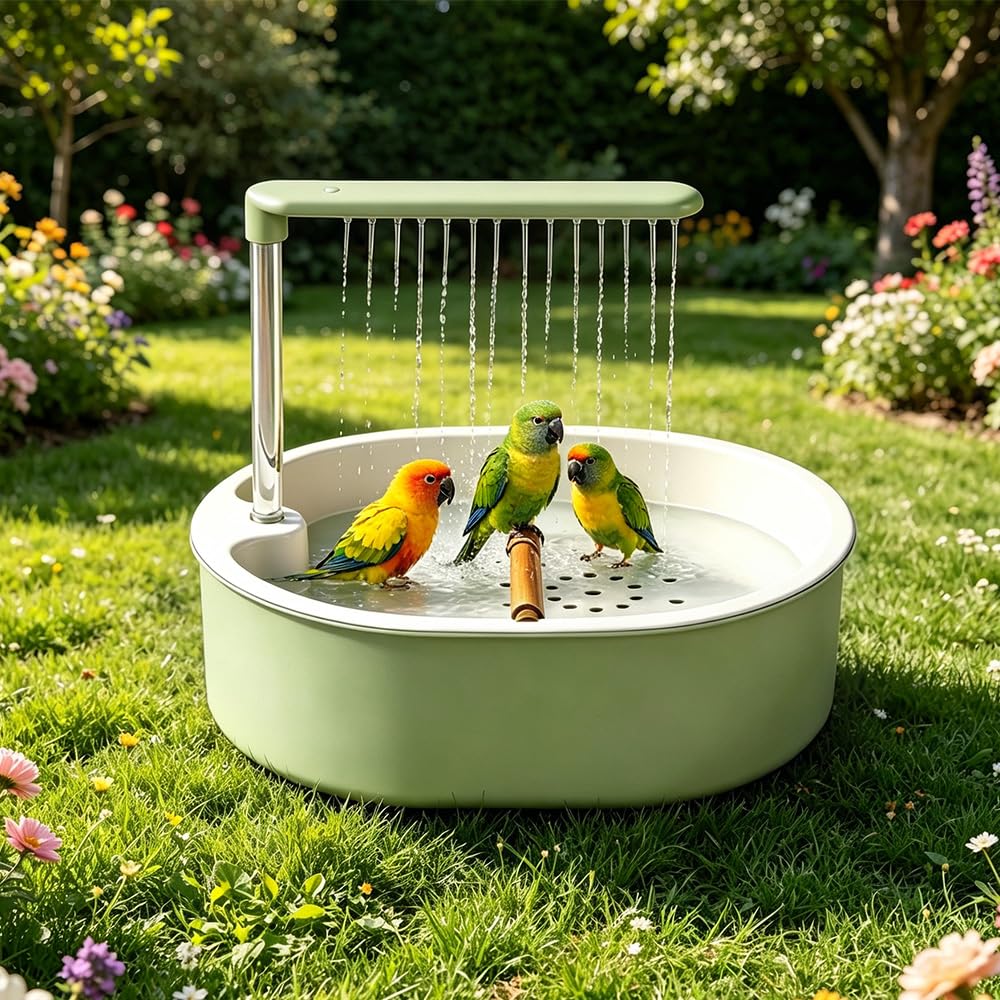 Bañera Automática para Pájaros, Cubo Bañera para Pájaros Cuenco Pequeño para Bañera para Loros con Ducha de Agua Circulante Ducha Bañera para Periquitos Alondras y Pájaros Pequeños