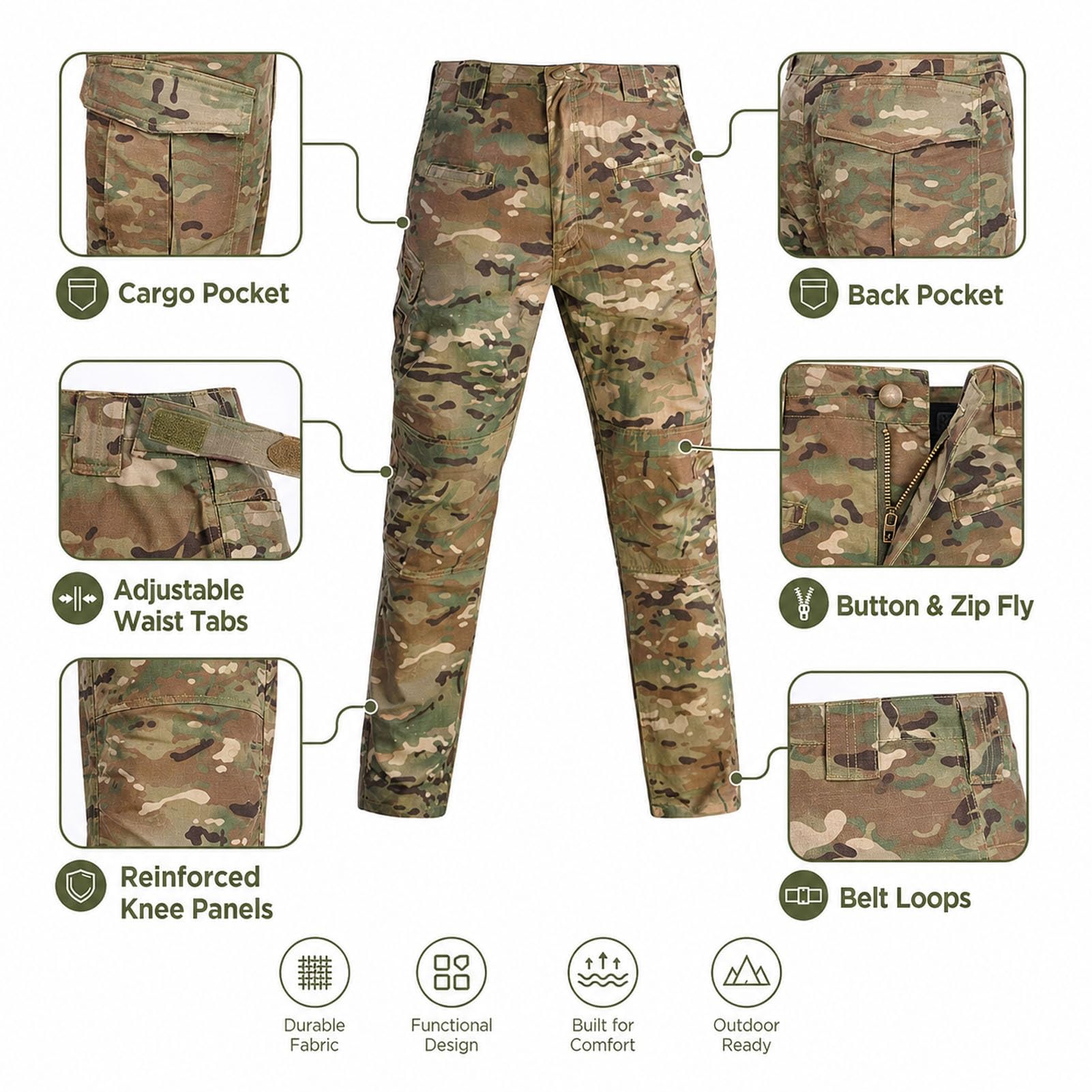 Set da uomo con camicia e pantaloni cargo, a maniche lunghe, per escursionismo, campeggio, lavoro e allenamento