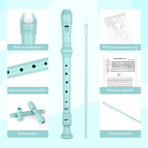 Miniatura 2 de SWAN Grabadora soprano para principiantes, niños y estudiantes, flauta alemana de 8 agujeros, desmontable, 3 unidades, ABS, con varilla de limpieza