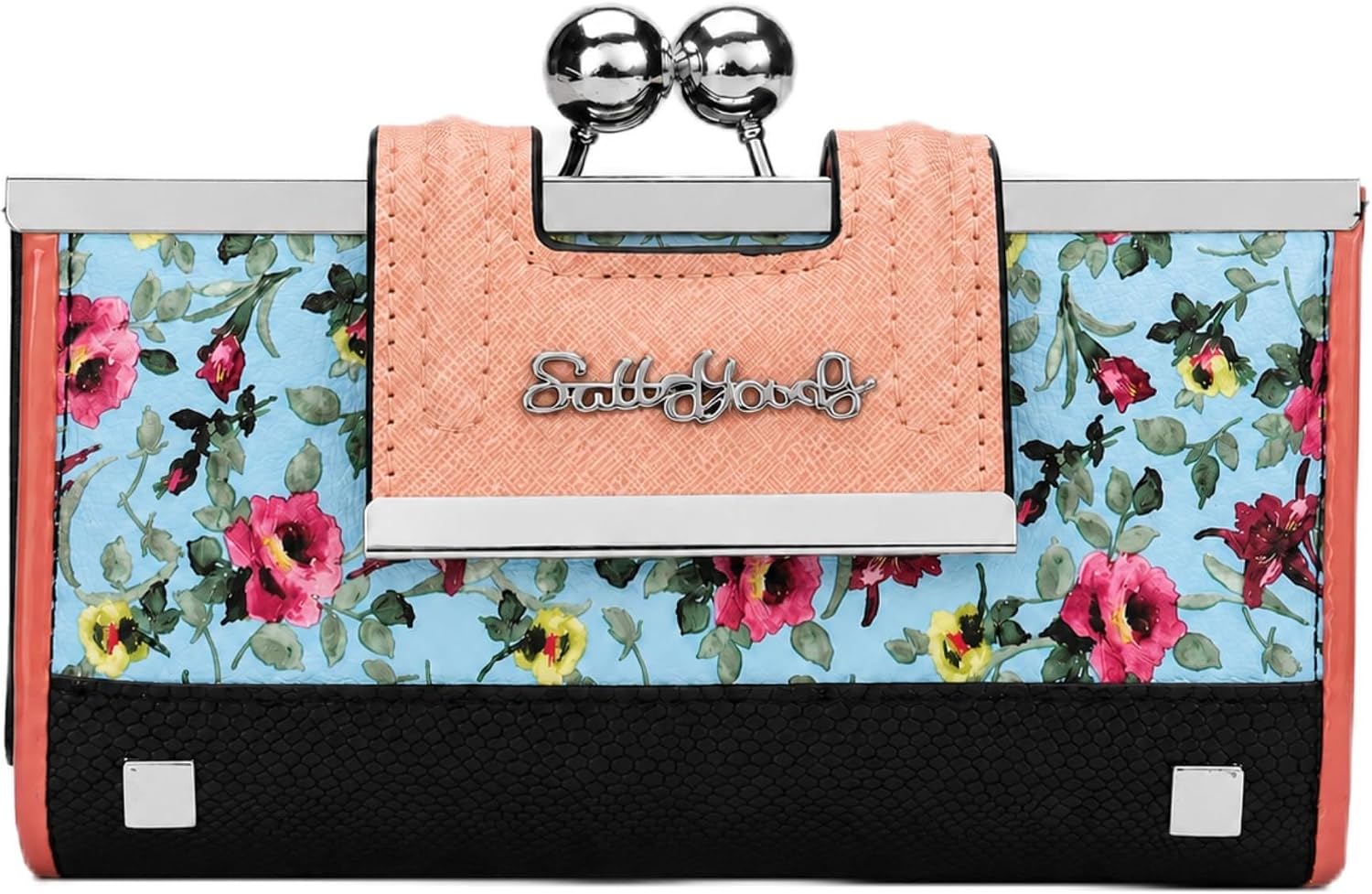 Wallet for Women Floral, Vintage Kiss-Lock Clutch Wallet with Coin Pocket