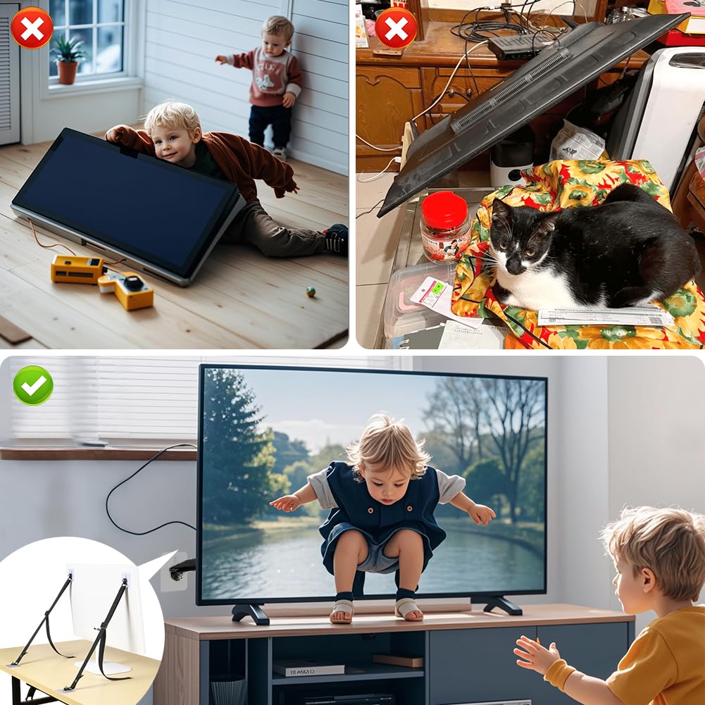 HOTUT Sangles Anti-Basculement 2 Pièces Meubles Et TV Sécurité avec autocollants, Sangle sécurité réglables Protection enfants animaux