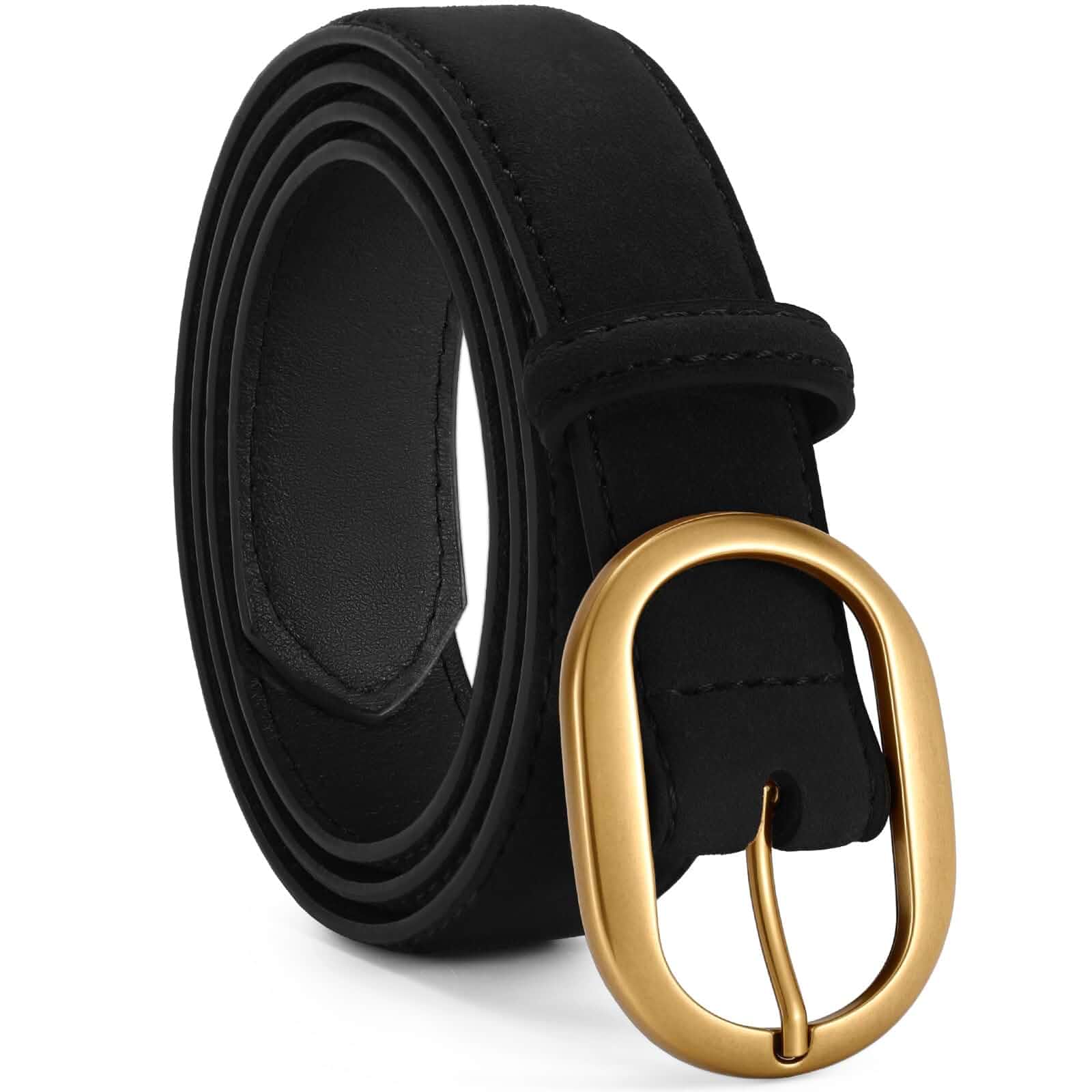 VONMELLI Faux Women's Suede Belt for Jeans Dresses Ladies Leather Belt with Vintage Gold Buckle