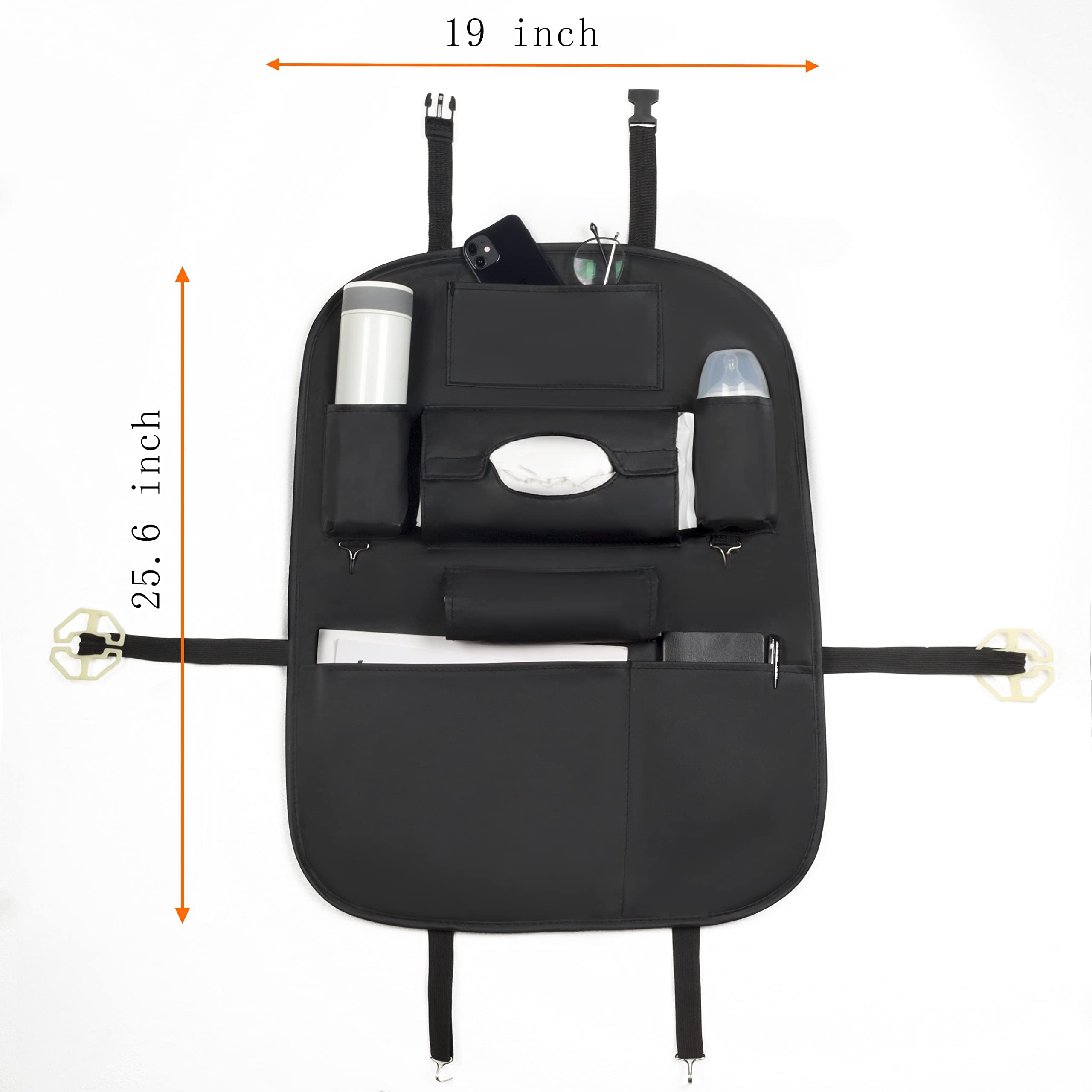 Organizer per sedile posteriore in pelle PU di alta qualità con tavolo pieghevole, tasche multiple e cinturino regolabile con fibbia per automobili