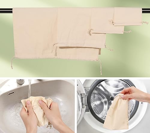 Miniatura 6 de Hopttreely 20 bolsas de algodón reutilizables, bolsas de muselina de 4 x 6 pulgadas con cordones para compras y almacenamiento, bolsas de algodón