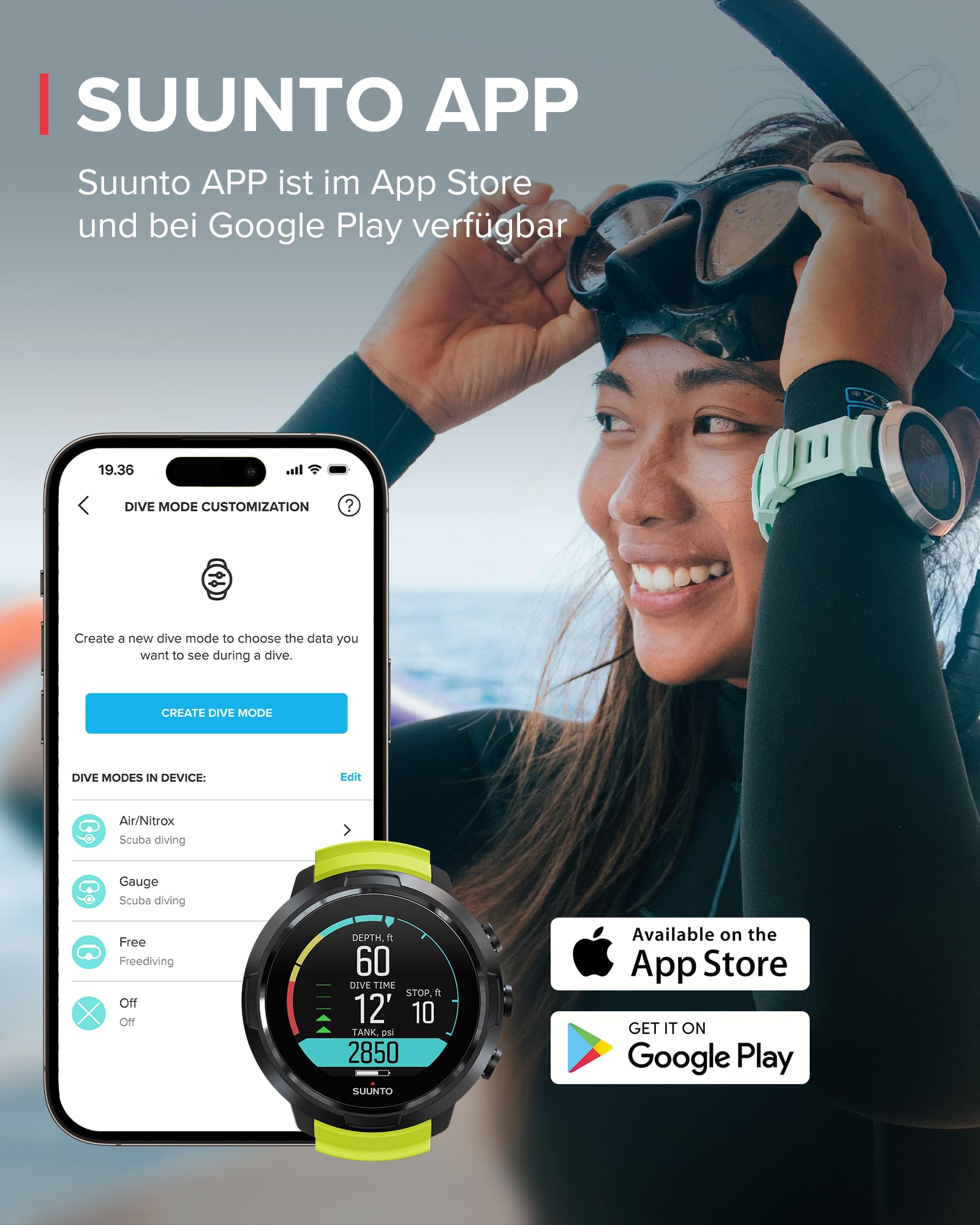 SUUNTO D5 Tauchcomputer mit Farbdisplay, 100m Wasserdicht, Alarmfunktion, Stoppuhr, Wetterinformationen, Kompass und Einer Akkulaufzeit von bis zu 12 Stunden im Tauchmodus