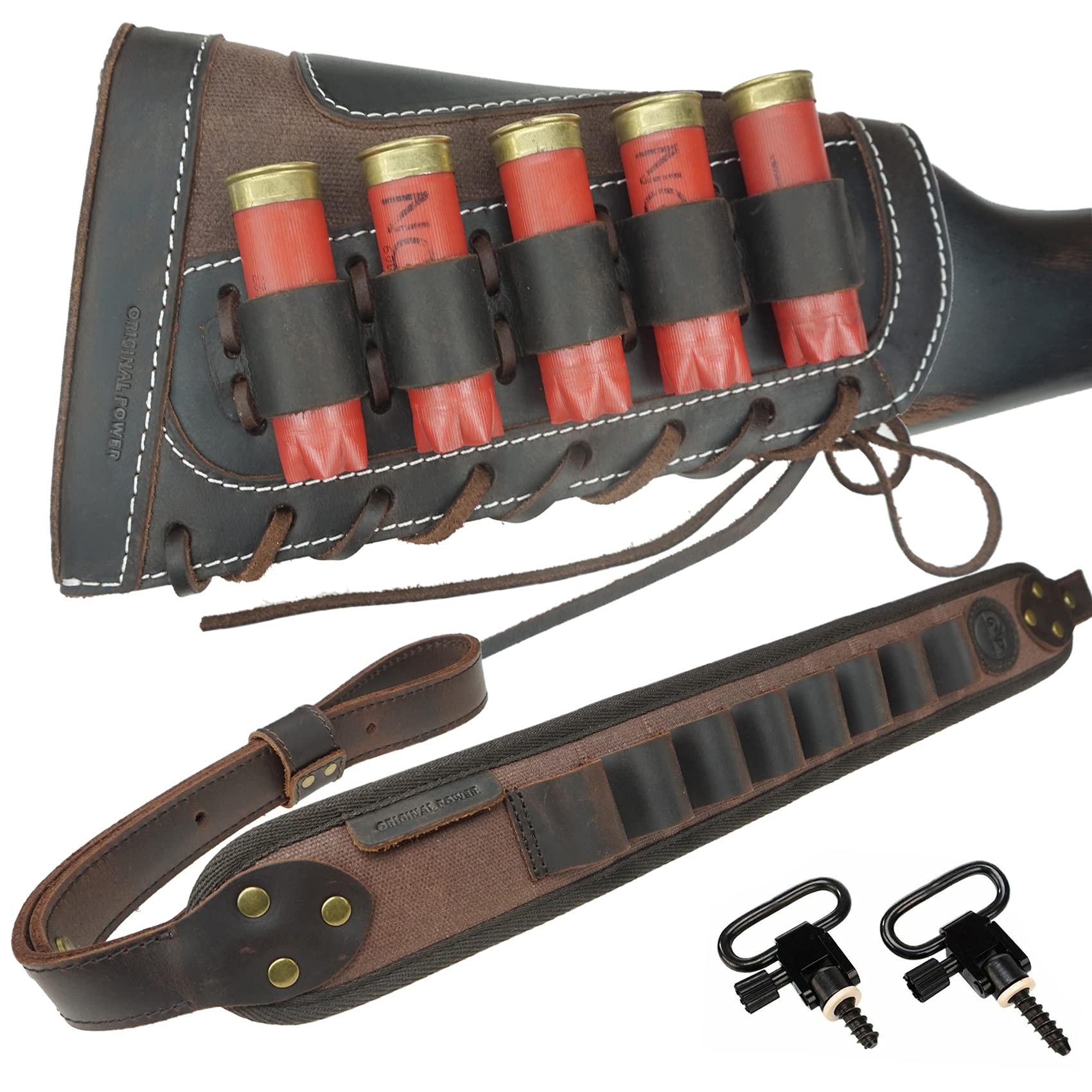 Leather Canvas Shotgun Shell Holder and 8 Round Gun Cartridge Holder Sling for 12 Gauge (Coffee)