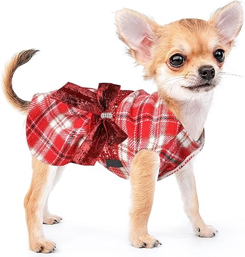 Miniatura 7 de Vestido de perro para perros pequeños y medianos, vestido de suéter a cuadros, ropa para mascotas, chihuahua, Yorkie, Dedding de cumpleaños, ropa de