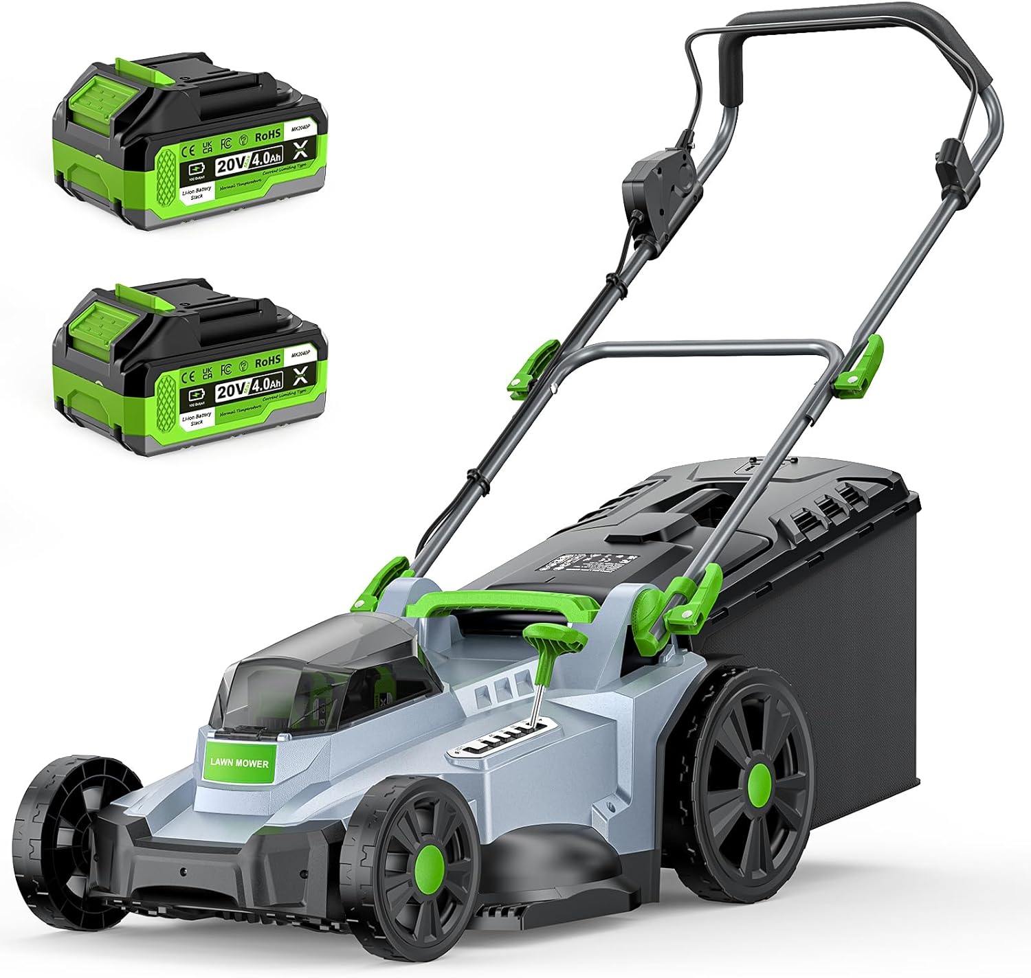 40V Cordless Lawn Mower, Electric Battery Powered 4.0Ah Walk Behind Lawnmower, 17” Cutting Width, 6-Position Height Adjustment, Bagging & Mulching Model, for Garden/Patio/Yark