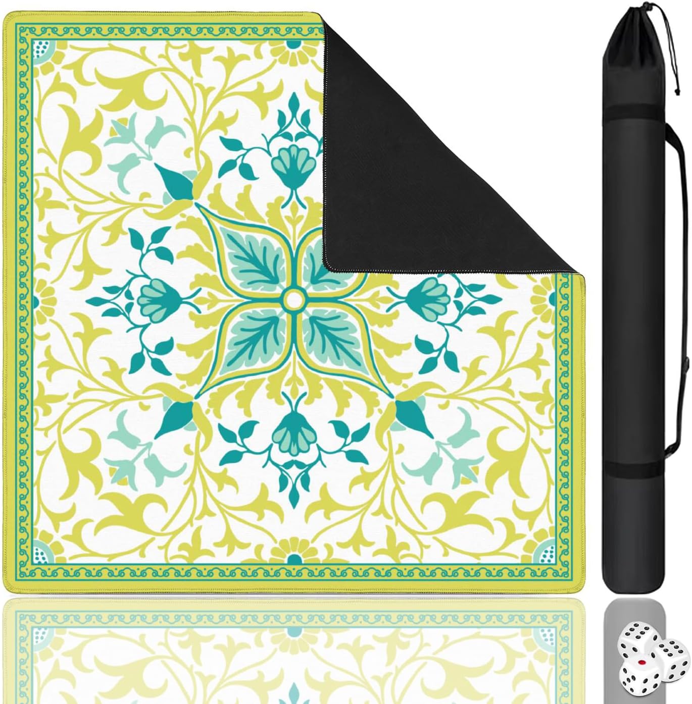 Elegant Mahjong Mat for Table, 31.5*31.5in Anti Slip Mahjong Table Cloth, Noise Reduction, Neoprene Mah jongg Mat with Carrying Bag & 3 Dices, Poker Board Tile Games Mats, William Morries's Vine