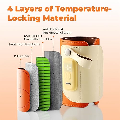 Miniatura 6 de Calentador de biberones  Calentador de leche portátil con 5 niveles de temperatura ajustables, pantalla LED y carga rápida, cubierta aislante de